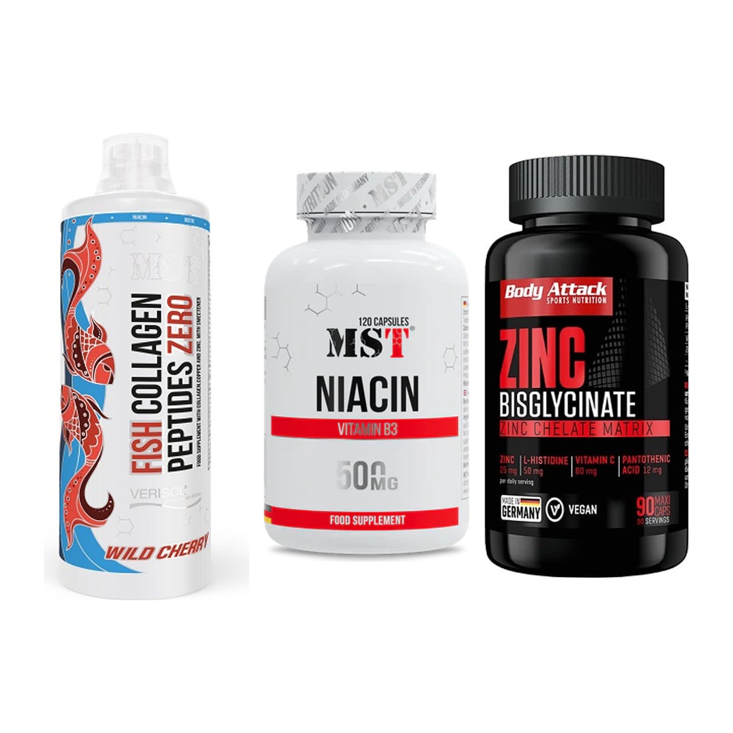 Haut, Haare & Nägel: MST Fish + MST Niacin + Body Attack – alle enthaltenen Artikel