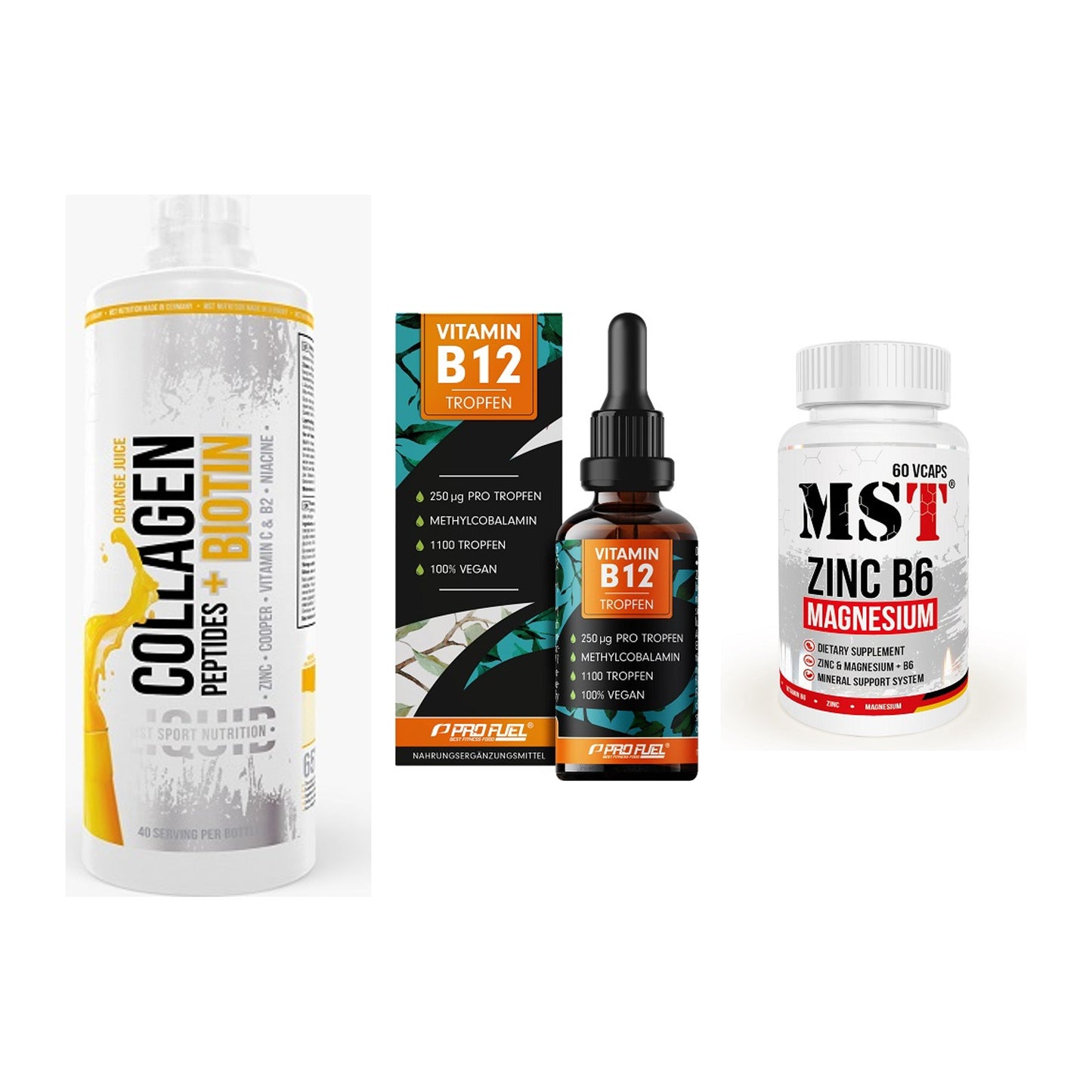 Haut, Haare & Nägel: MST Collagen + ProFuel Vitami + MST Zinc – alle enthaltenen Artikel