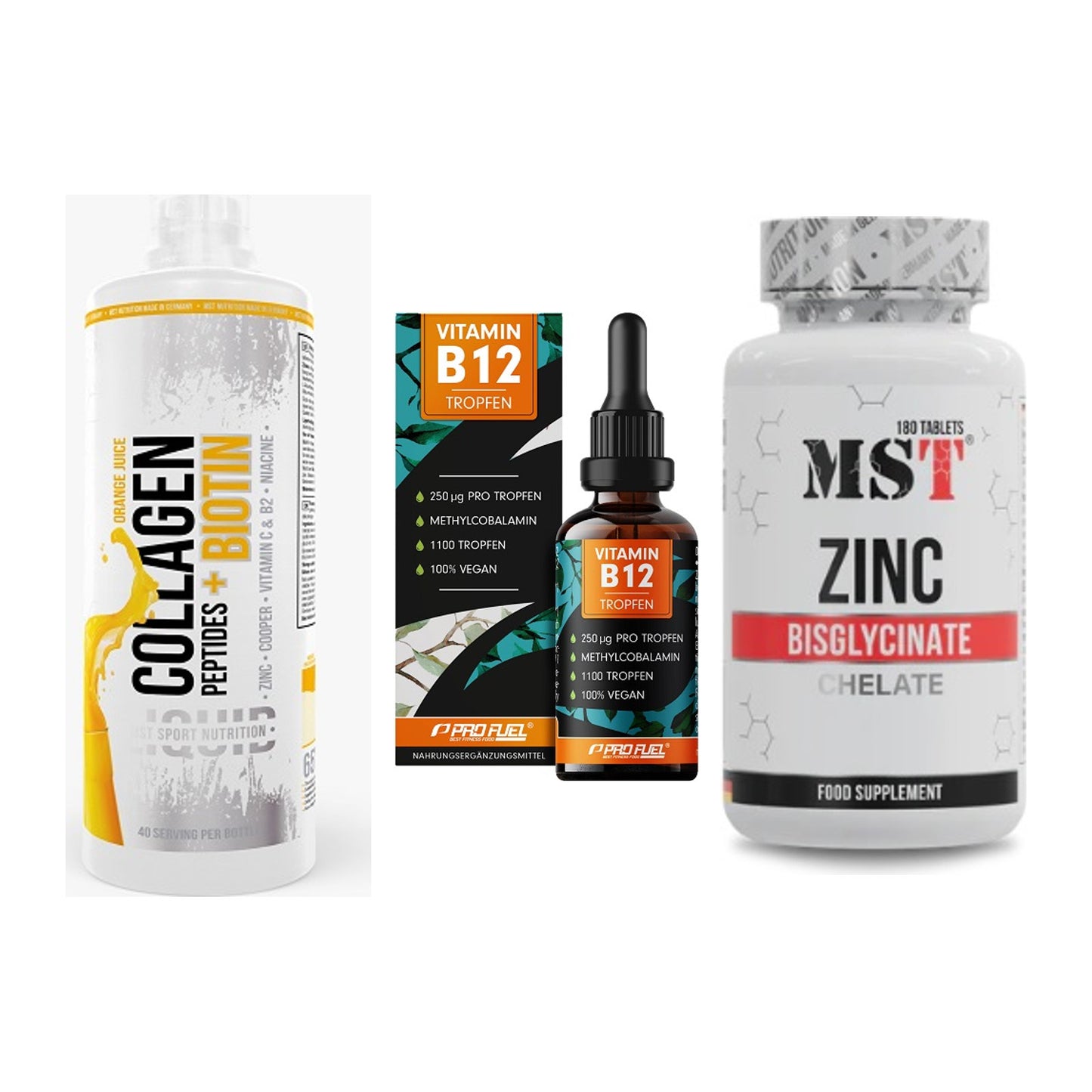 Haut, Haare & Nägel: MST Collagen + ProFuel Vitami + MST Zinc – alle enthaltenen Artikel