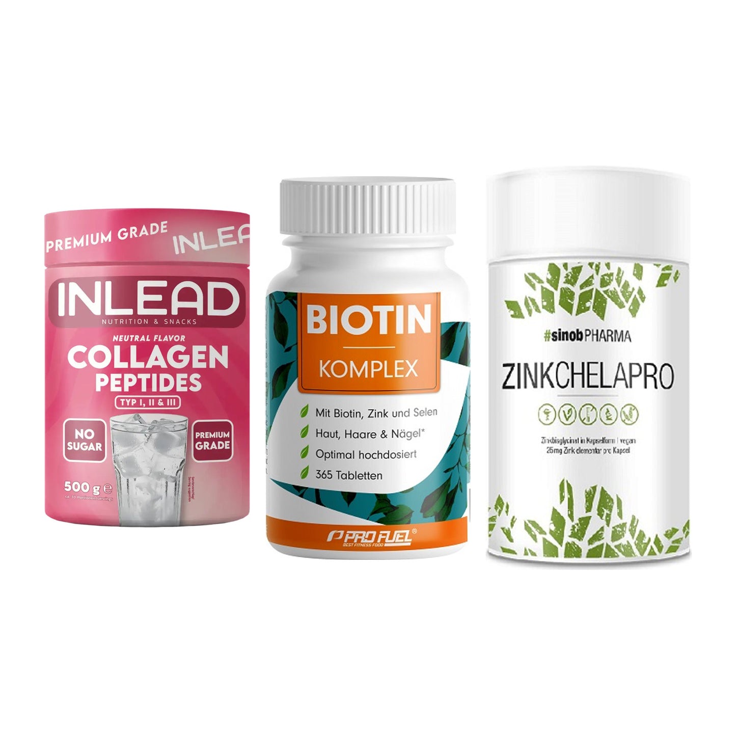 Haut, Haare & Nägel: INLEAD Collage + ProFuel BIOTIN + Sinob Zink – alle enthaltenen Artikel
