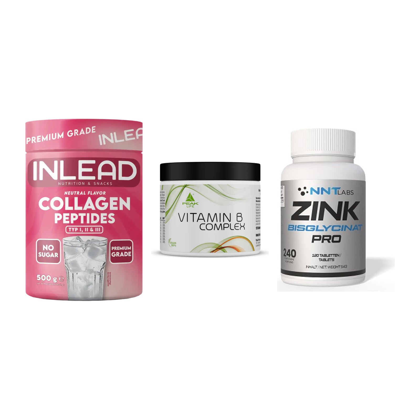 Haut, Haare & Nägel: INLEAD Collage + Peak Vitamin B + NNT Zink 50mg – alle enthaltenen Artikel