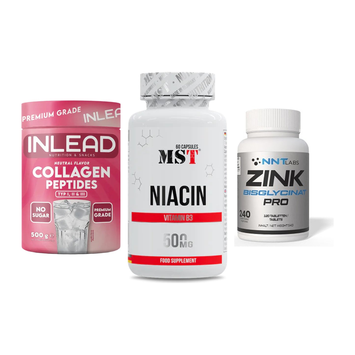 Haut, Haare & Nägel: INLEAD Collage + MST Niacin + NNT Zink 50mg – alle enthaltenen Artikel