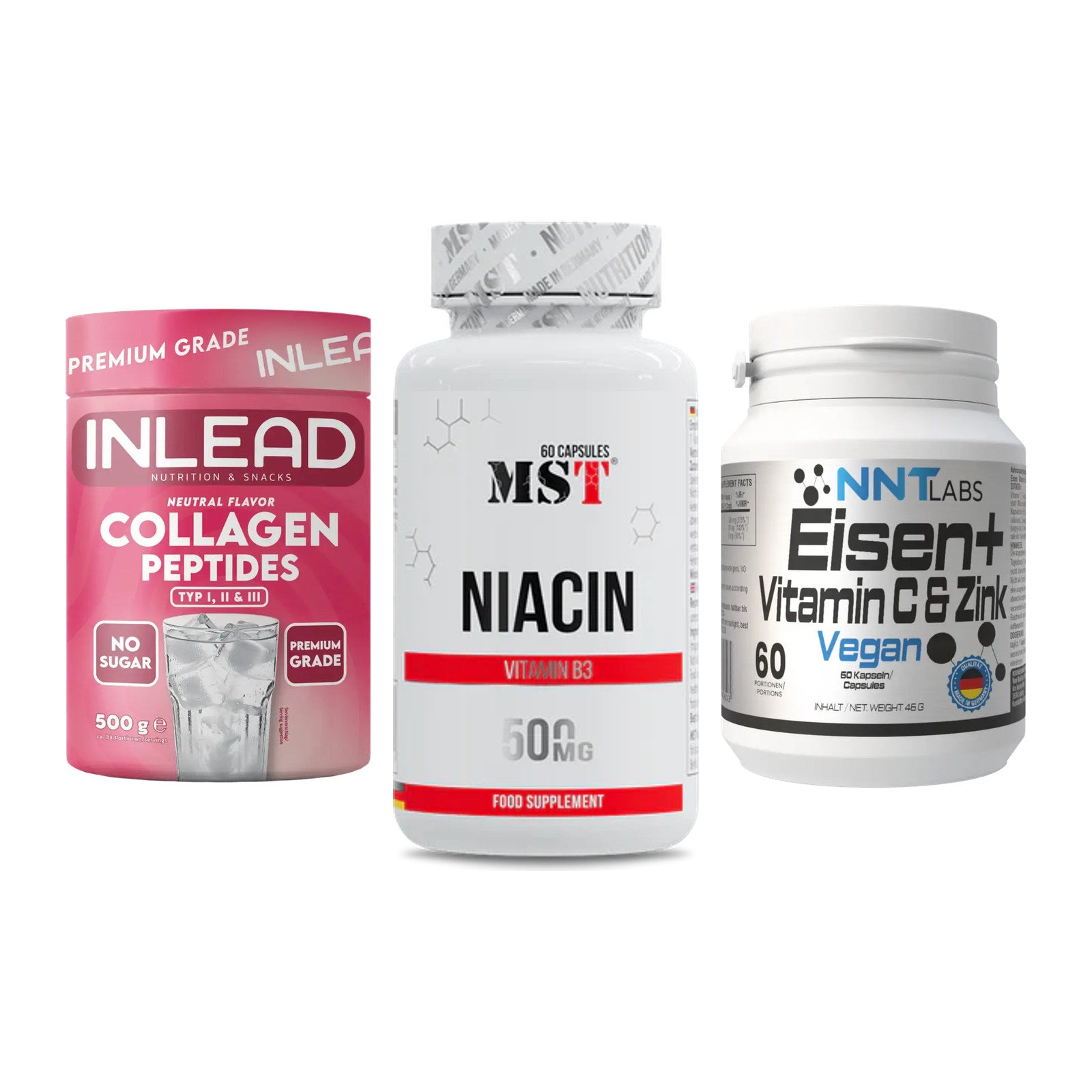 Haut, Haare & Nägel: INLEAD Collage + MST Niacin + NNT Eisen – alle enthaltenen Artikel
