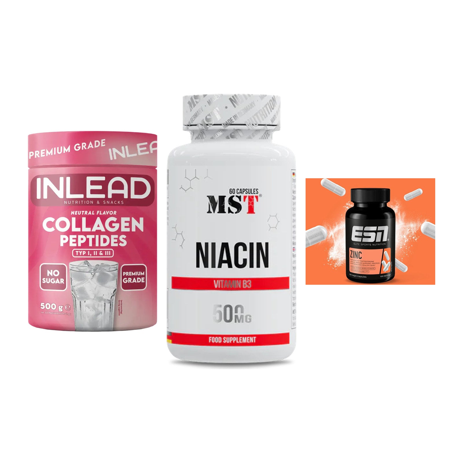 Haut, Haare & Nägel: INLEAD Collage + MST Niacin + ESN Zinc – alle enthaltenen Artikel