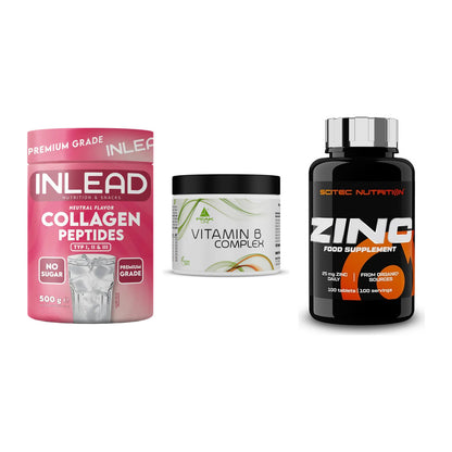 Haut, Haare & Nägel: INLEAD Collage + Peak Vitamin B + Scitec Zinc – alle enthaltenen Artikel