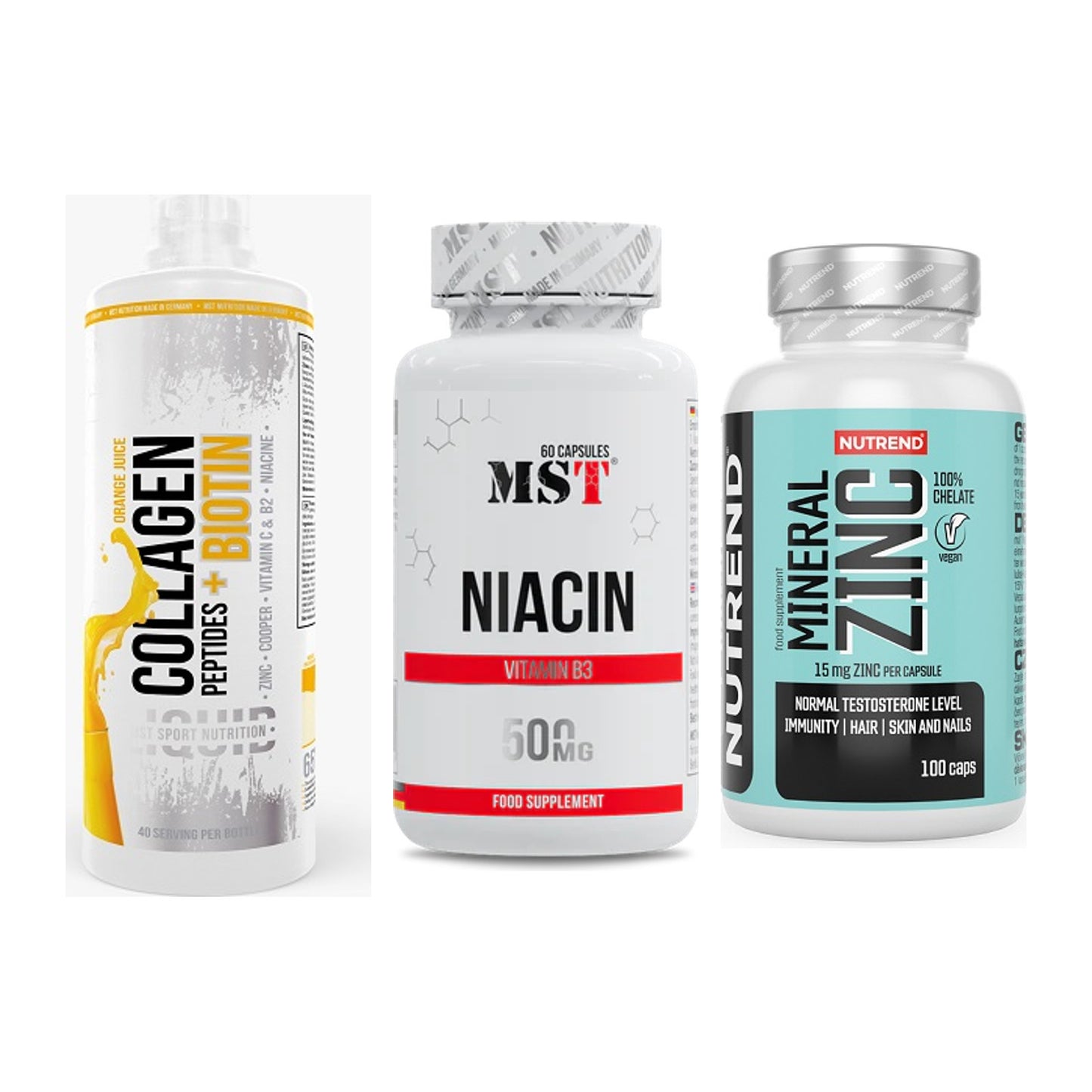 Haut, Haare & Nägel: MST Collagen + MST Niacin + Nutrend Zinc – alle enthaltenen Artikel
