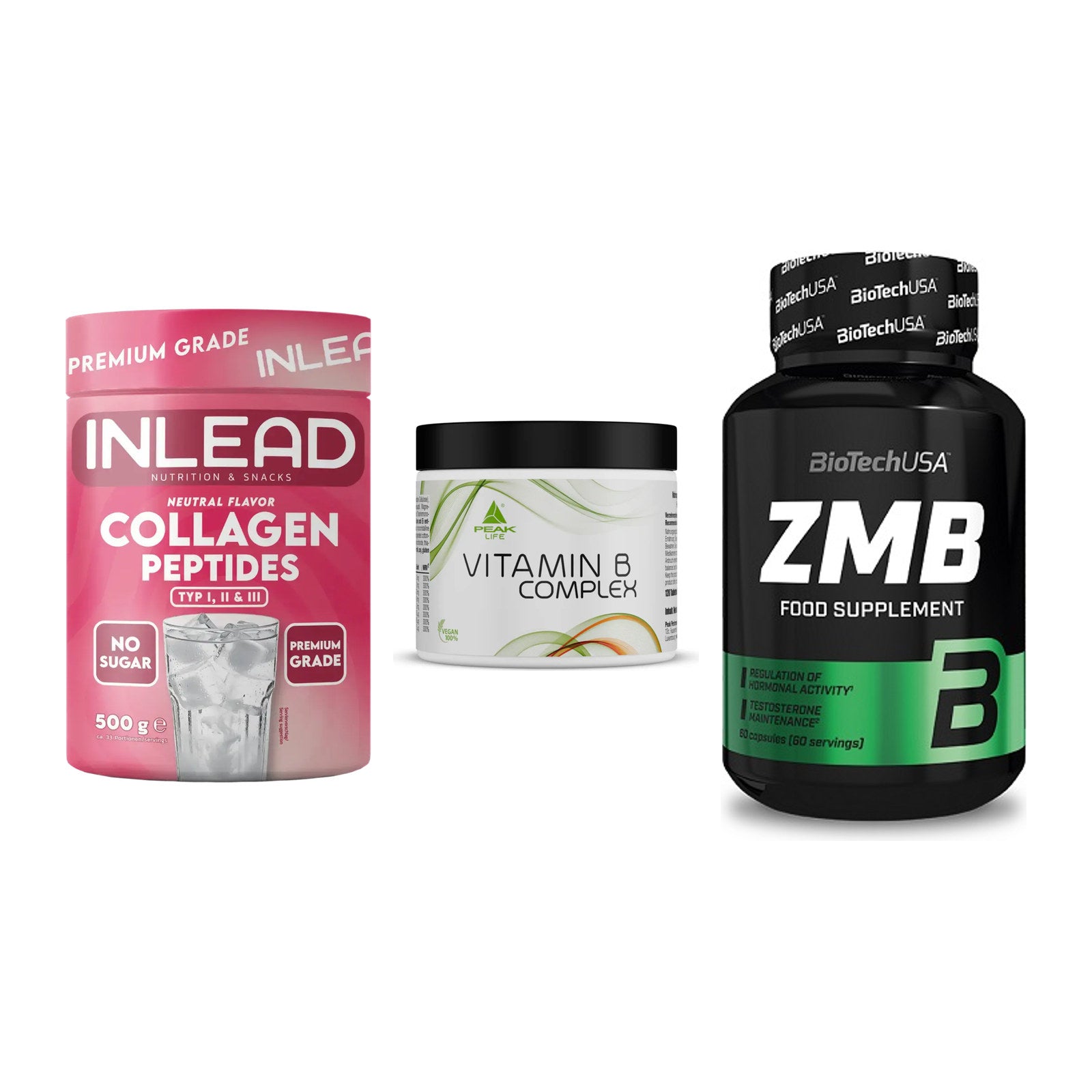 Haut, Haare & Nägel: INLEAD Collage + Peak Vitamin B + BioTech ZMB – alle enthaltenen Artikel