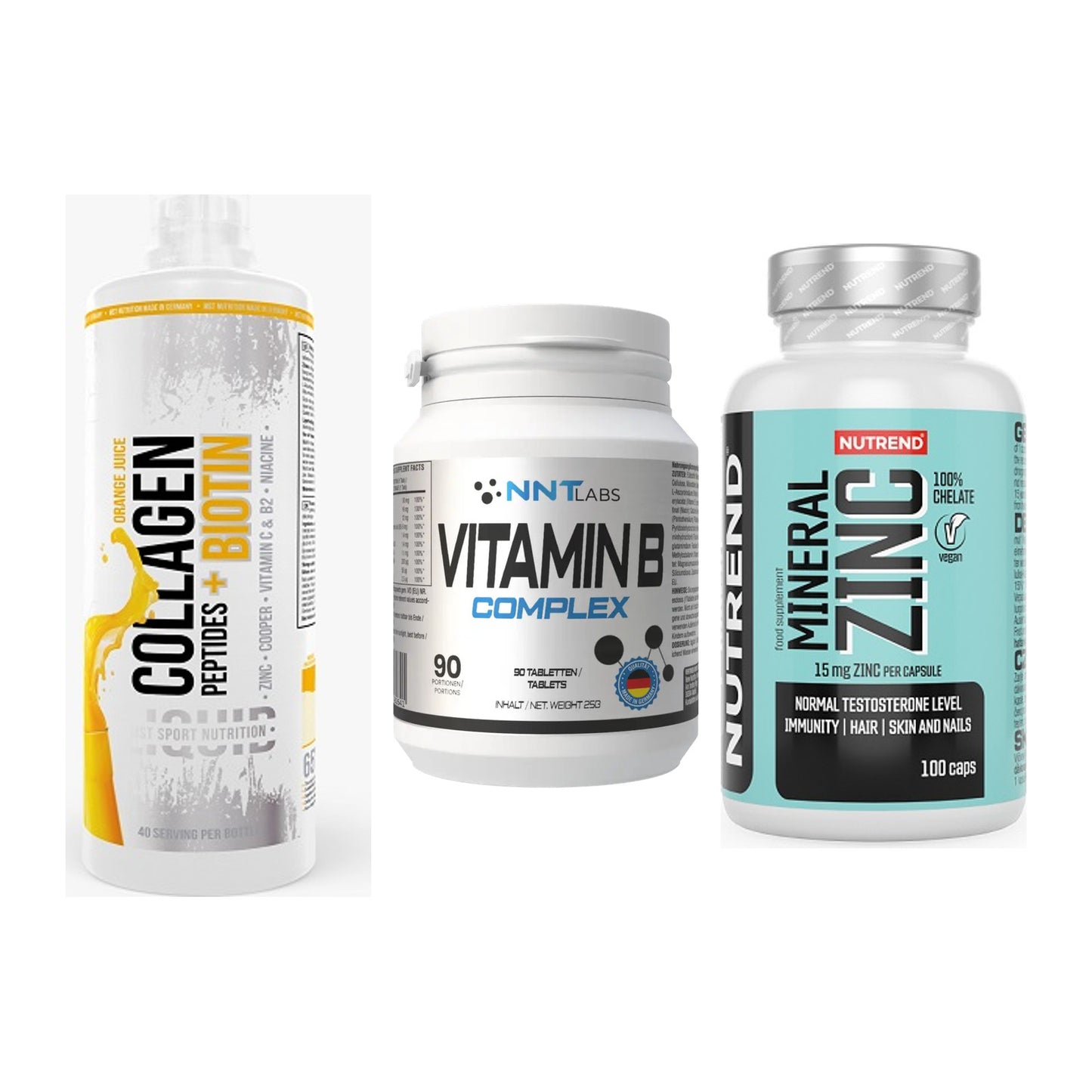 Haut, Haare & Nägel: MST Collagen + NNT Vitamin B + Nutrend Zinc – alle enthaltenen Artikel