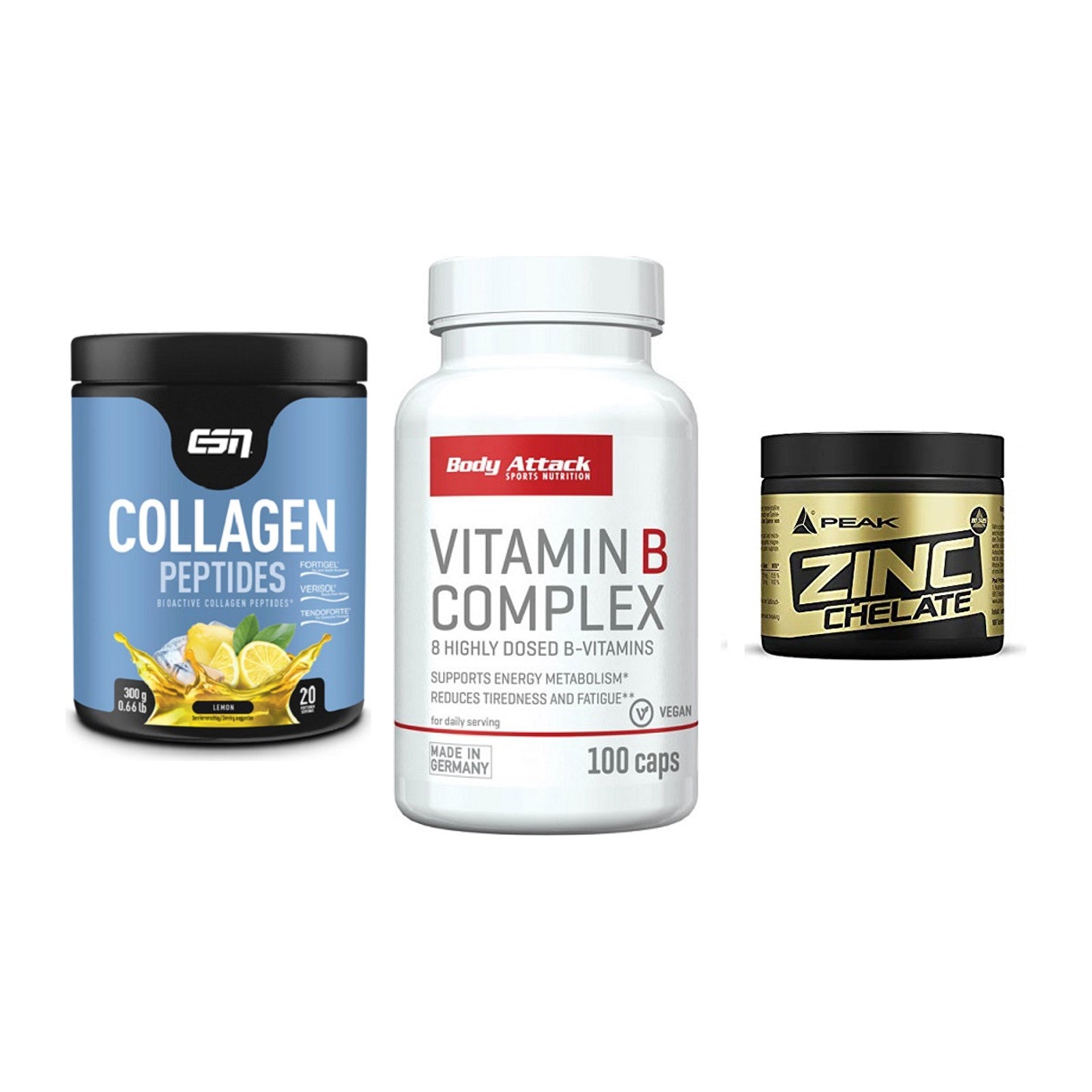 Haut, Haare & Nägel: ESN Collagen + Body Attack + Peak Zink – alle enthaltenen Artikel