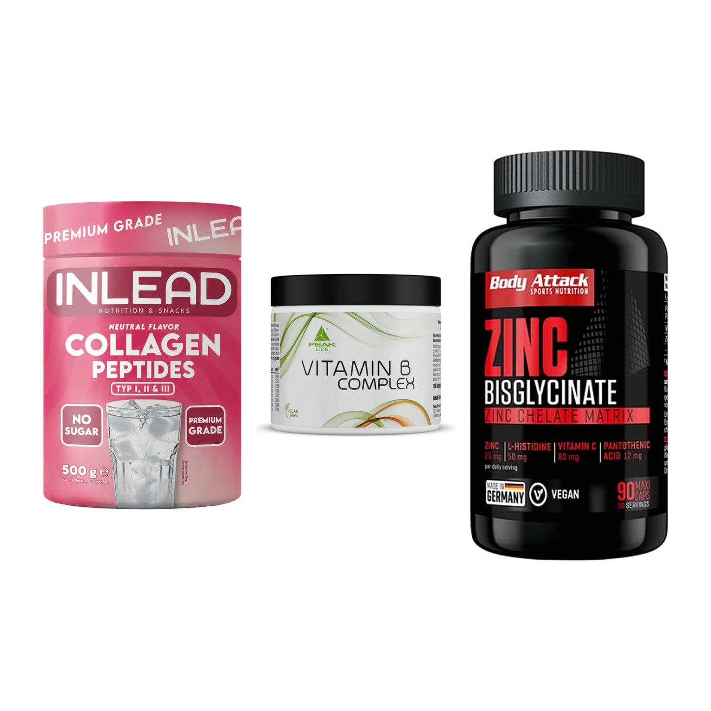 Haut, Haare & Nägel: INLEAD Collage + Peak Vitamin B + Body Attack – alle enthaltenen Artikel
