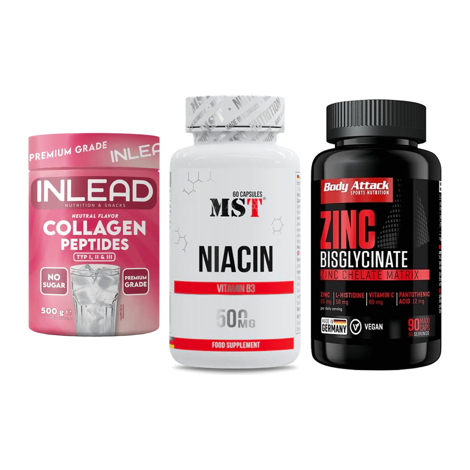 Haut, Haare & Nägel: INLEAD Collage + MST Niacin + Body Attack – alle enthaltenen Artikel