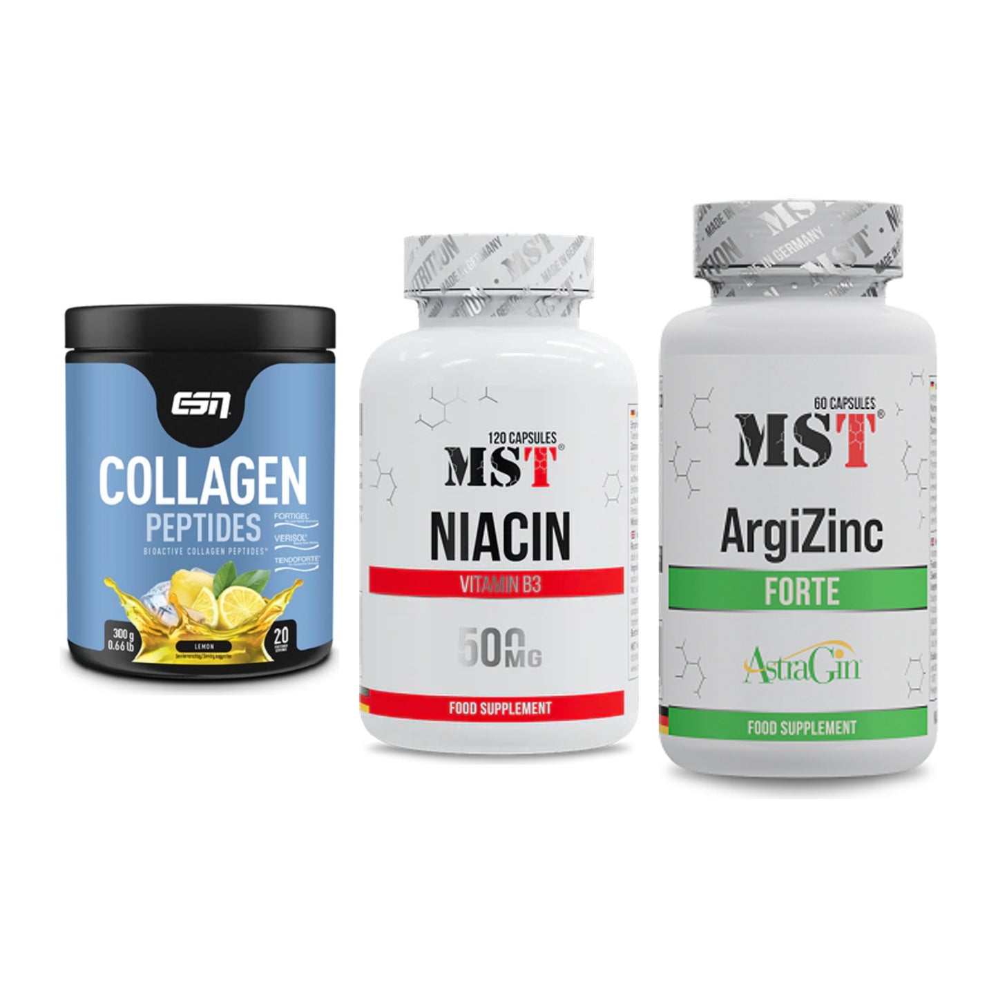 Haut, Haare & Nägel: ESN Collagen + MST Niacin + MST ArgiZinc – alle enthaltenen Artikel