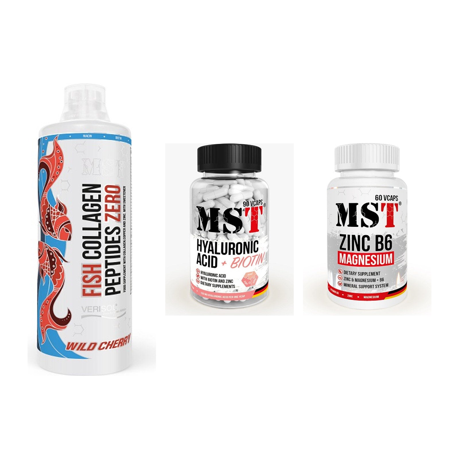 Haut, Haare & Nägel: MST Fish + MST Hyaluronic + MST Zinc – alle enthaltenen Artikel