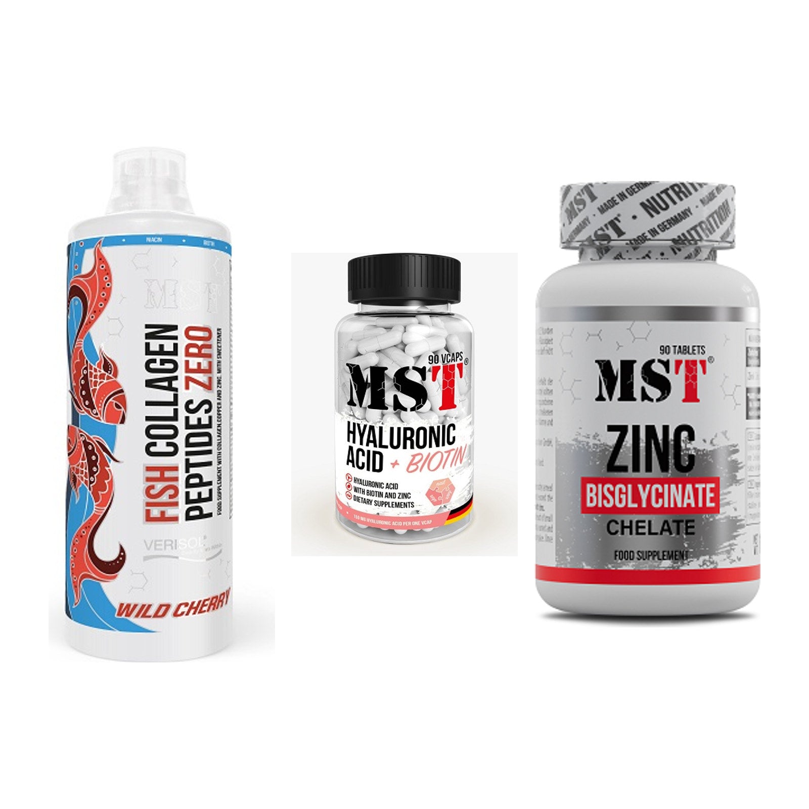 Haut, Haare & Nägel: MST Fish + MST Hyaluronic + MST Zinc – alle enthaltenen Artikel