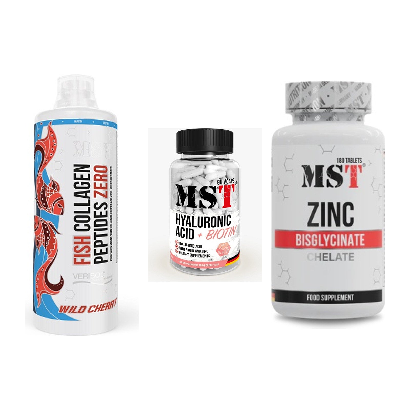 Haut, Haare & Nägel: MST Fish + MST Hyaluronic + MST Zinc – alle enthaltenen Artikel