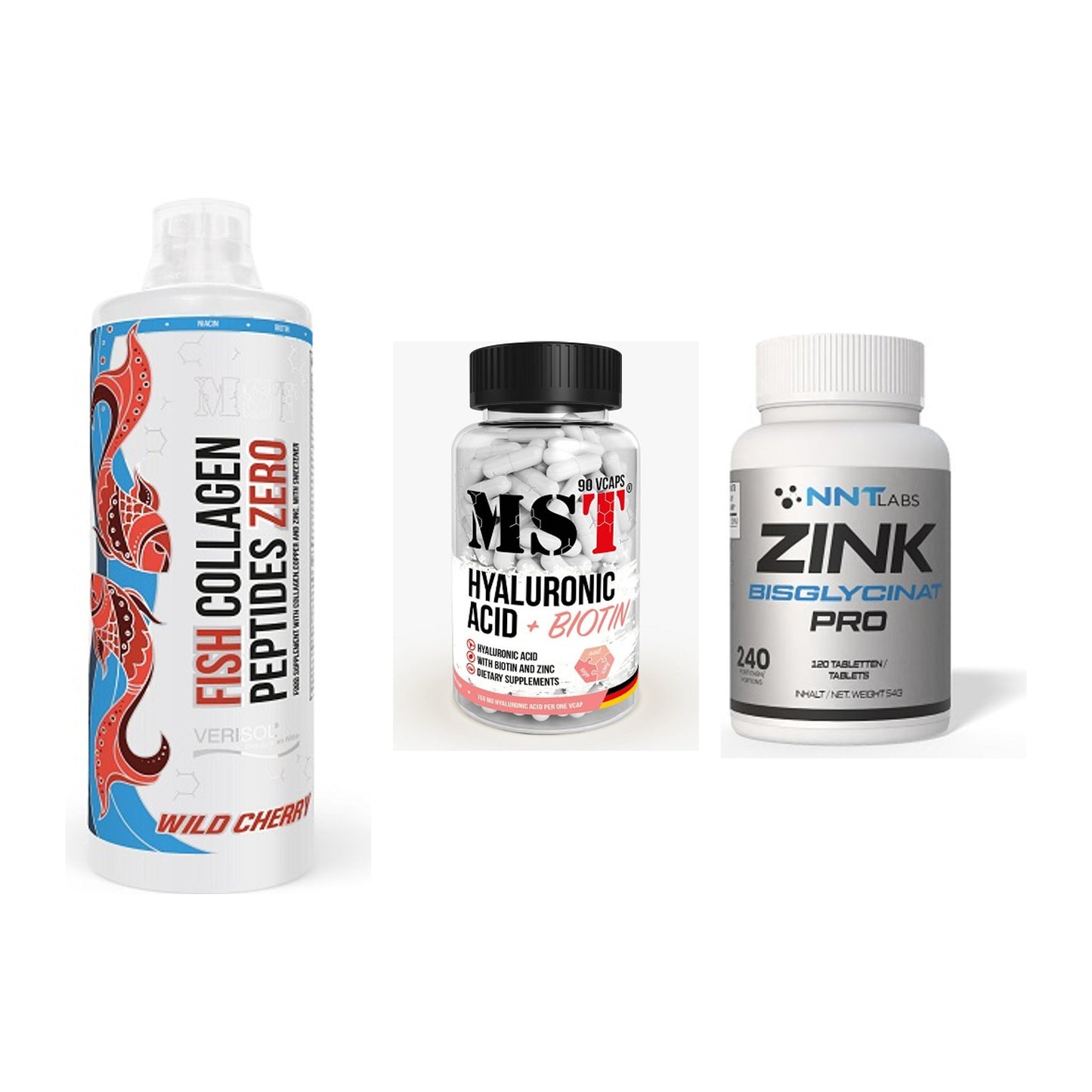 Haut, Haare & Nägel: MST Fish + MST Hyaluronic + NNT Zink 50mg – alle enthaltenen Artikel