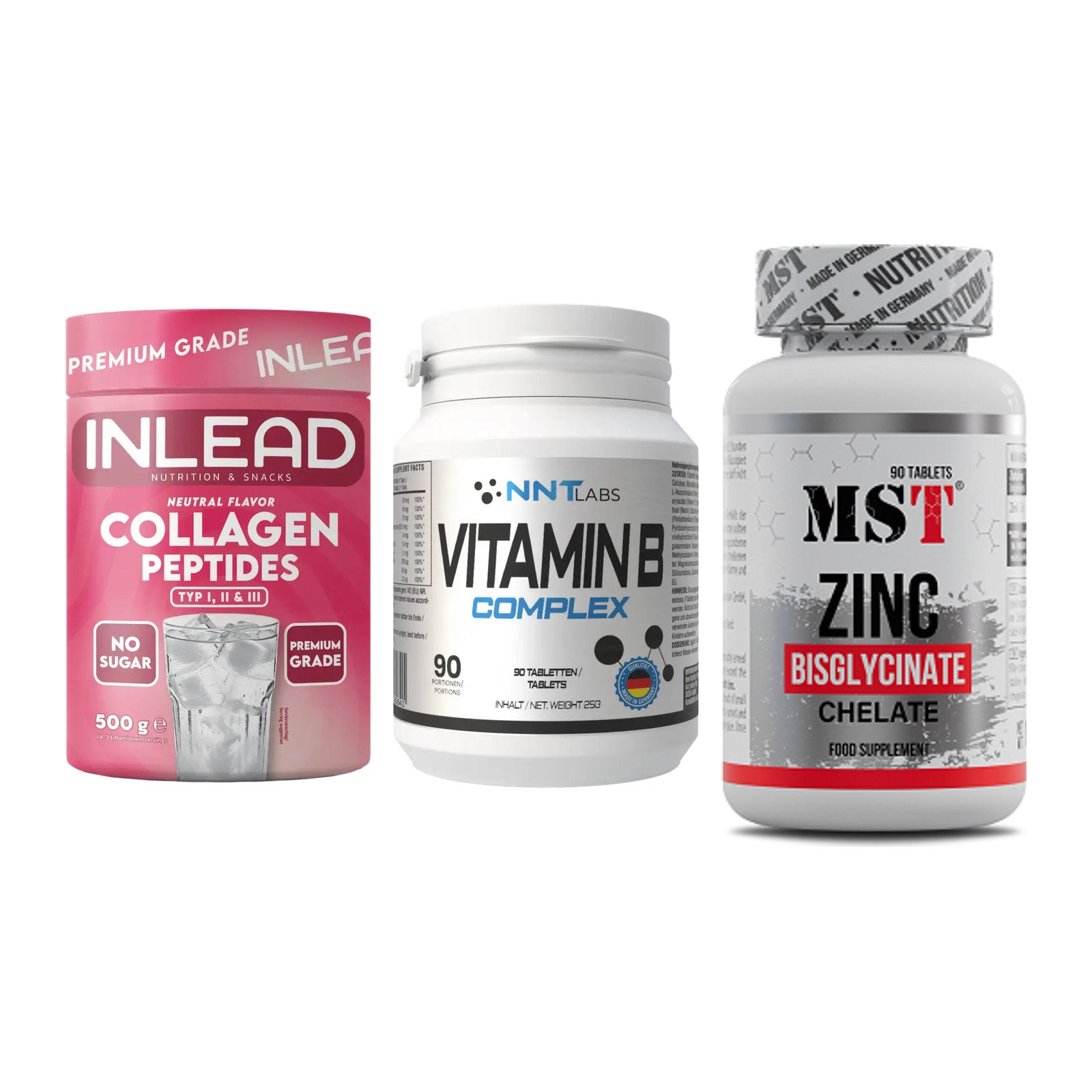 Haut, Haare & Nägel: INLEAD Collage + NNT Vitamin B + MST Zinc – alle enthaltenen Artikel