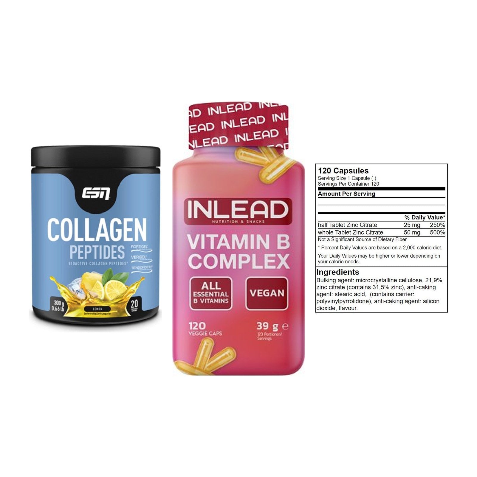 Haut, Haare & Nägel: ESN Collagen + INLEAD Vitamin + GN Zinc Citrat – alle enthaltenen Artikel