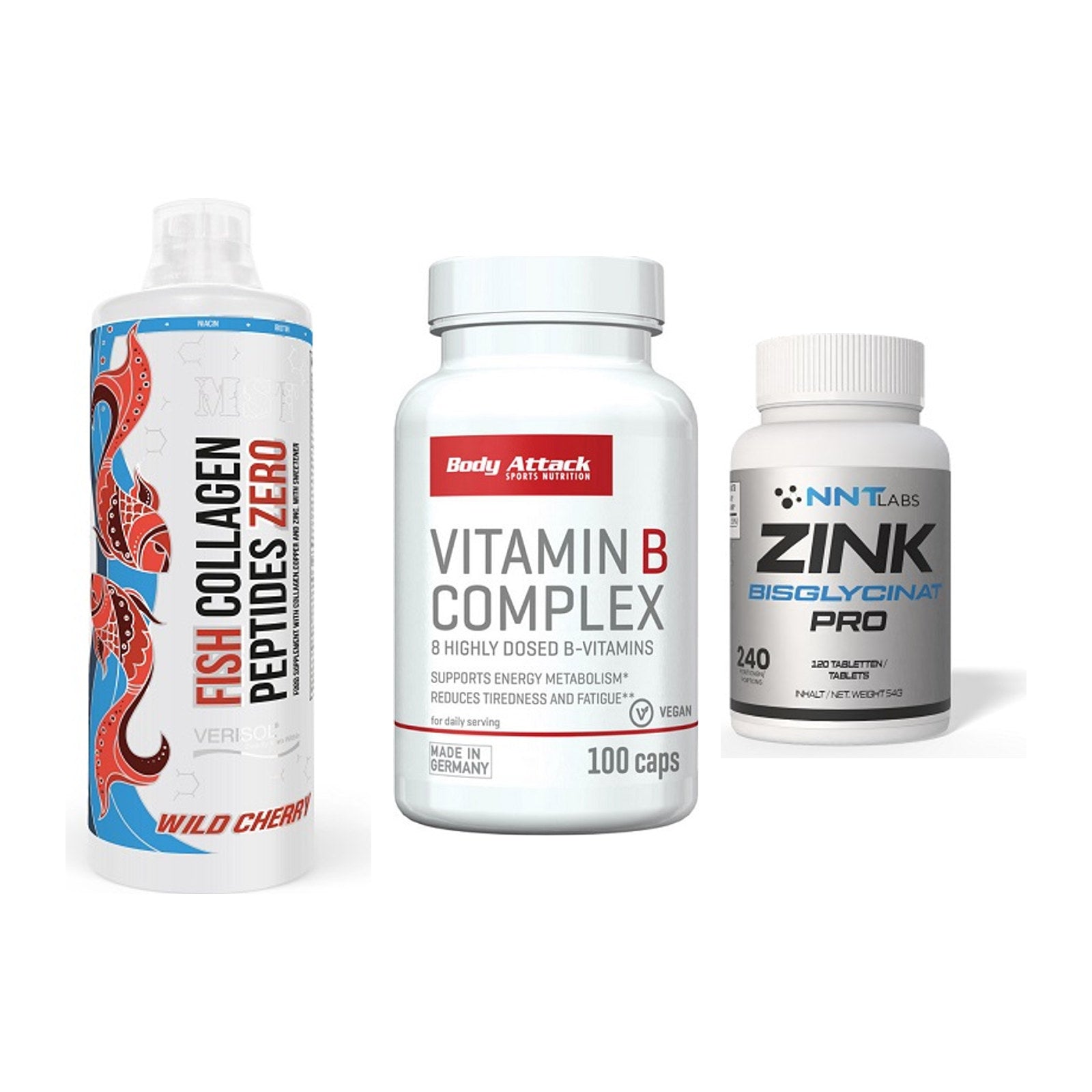 Haut, Haare & Nägel: MST Fish + Body Attack + NNT Zink 50mg – alle enthaltenen Artikel