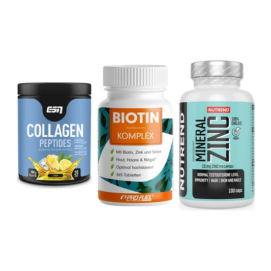 Haut, Haare & Nägel: ESN Collagen + ProFuel BIOTIN + Nutrend Zinc – alle enthaltenen Artikel
