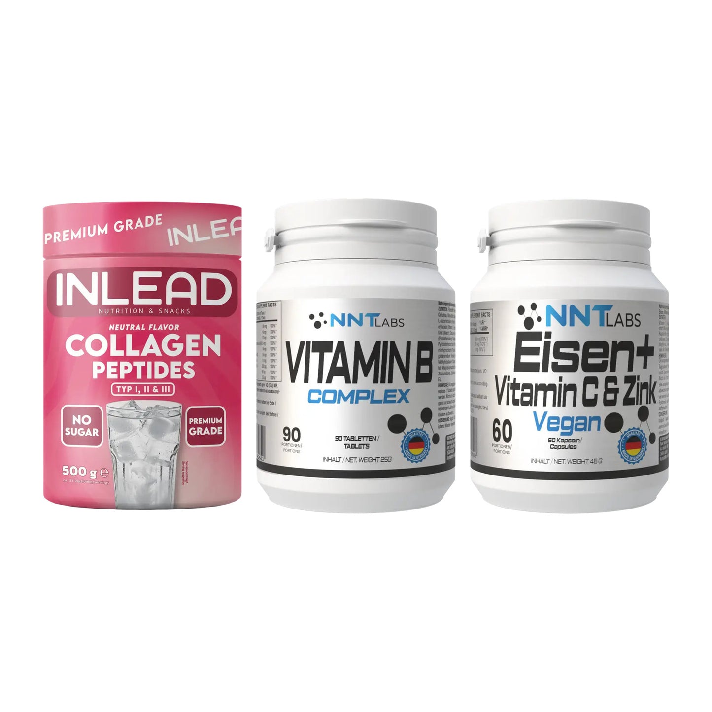 Haut, Haare & Nägel: INLEAD Collage + NNT Vitamin B + NNT Eisen – alle enthaltenen Artikel