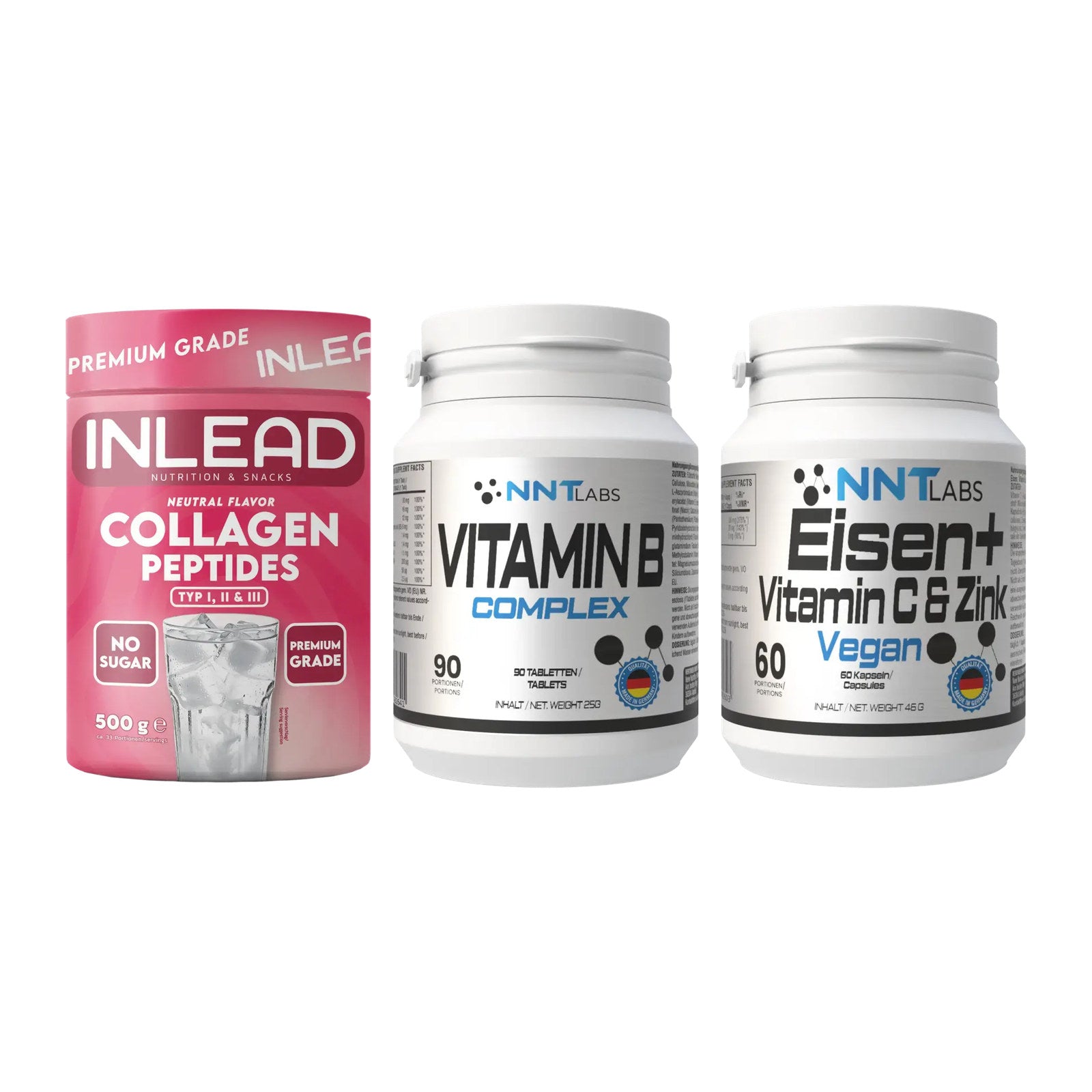 Haut, Haare & Nägel: INLEAD Collage + NNT Vitamin B + NNT Eisen – alle enthaltenen Artikel