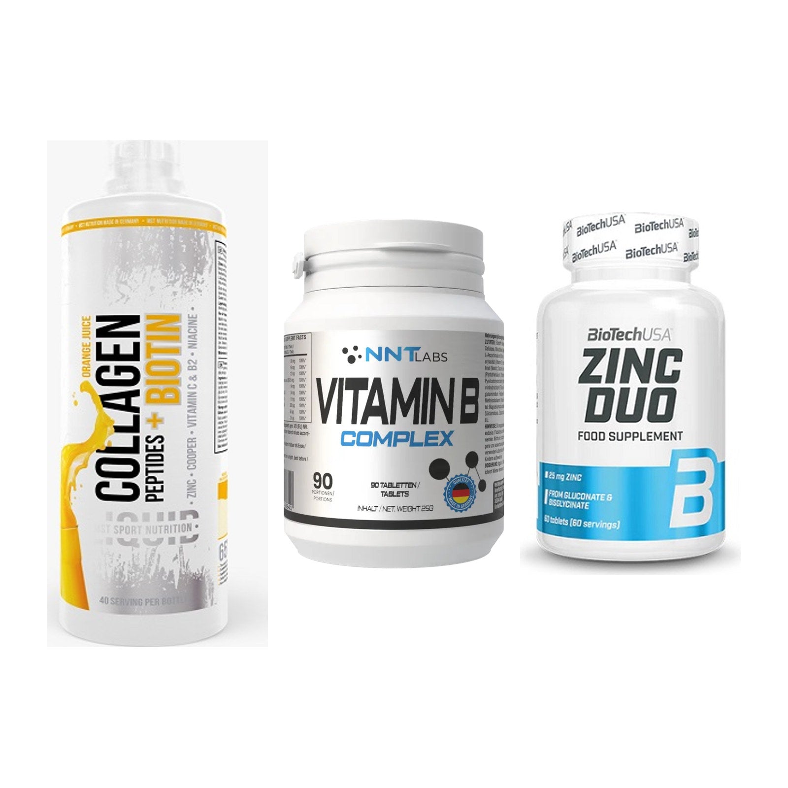 Haut, Haare & Nägel: MST Collagen + NNT Vitamin B + BioTech Zinc – alle enthaltenen Artikel