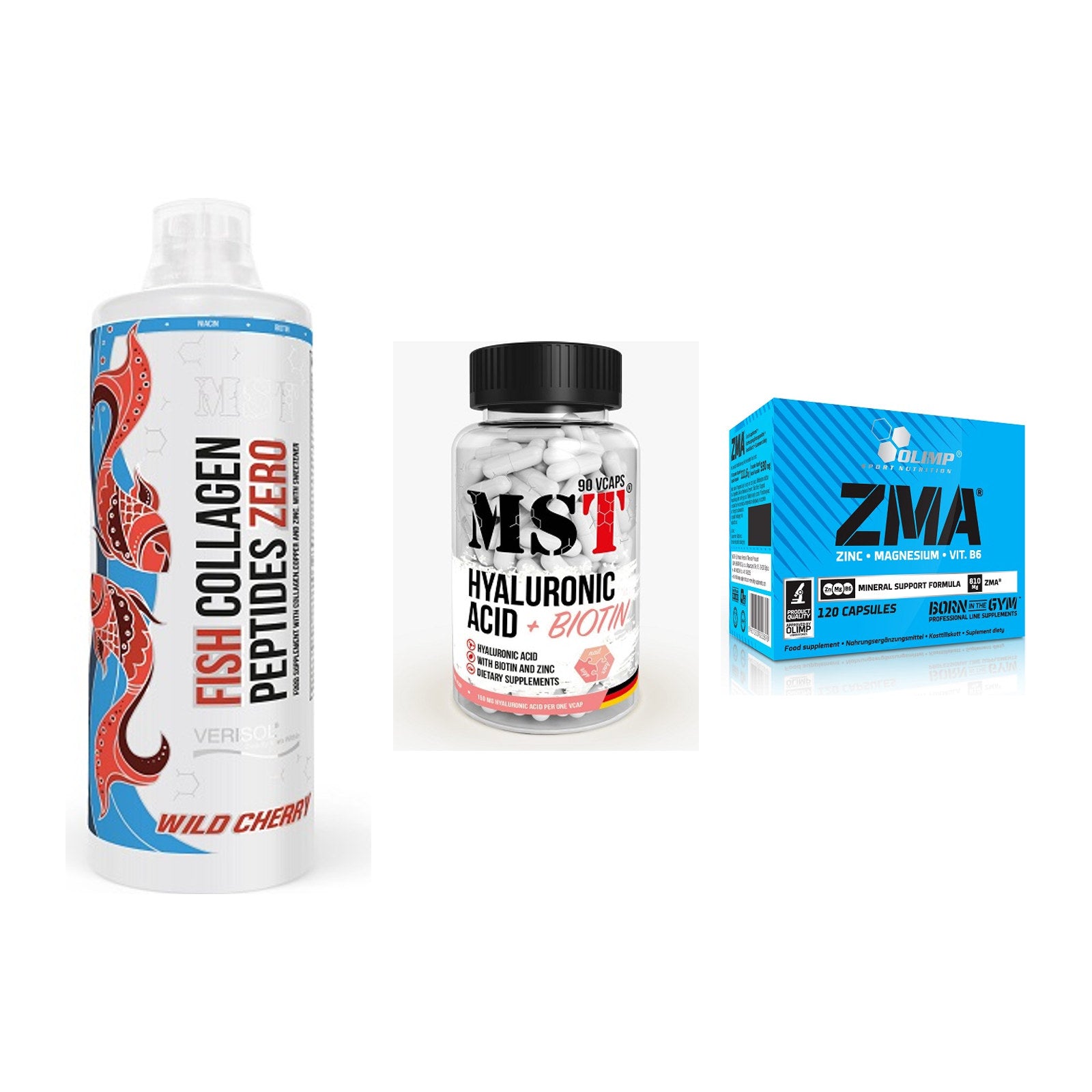 Haut, Haare & Nägel: MST Fish + MST Hyaluronic + Olimp ZMA – alle enthaltenen Artikel