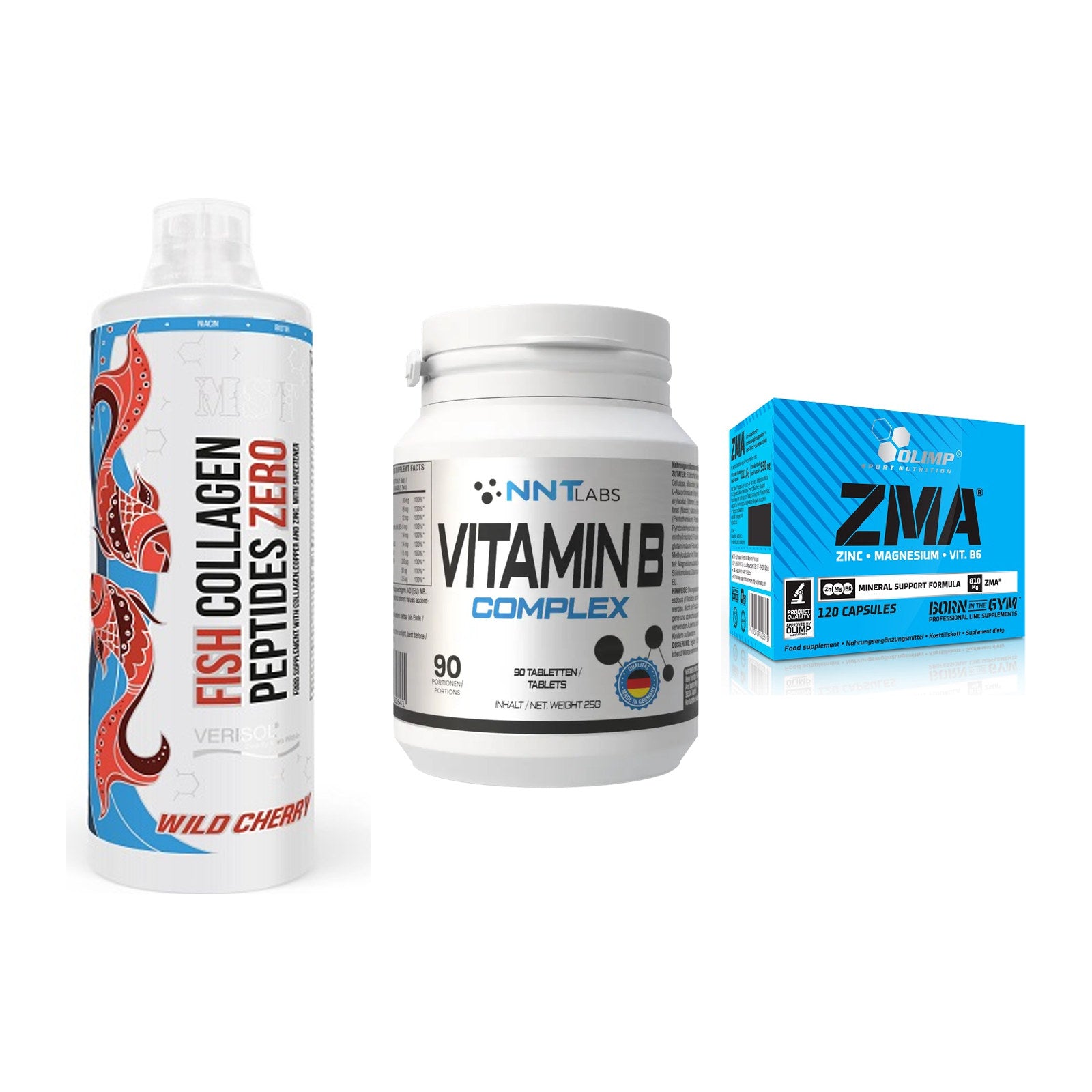 Haut, Haare & Nägel: MST Fish + NNT Vitamin B + Olimp ZMA – alle enthaltenen Artikel