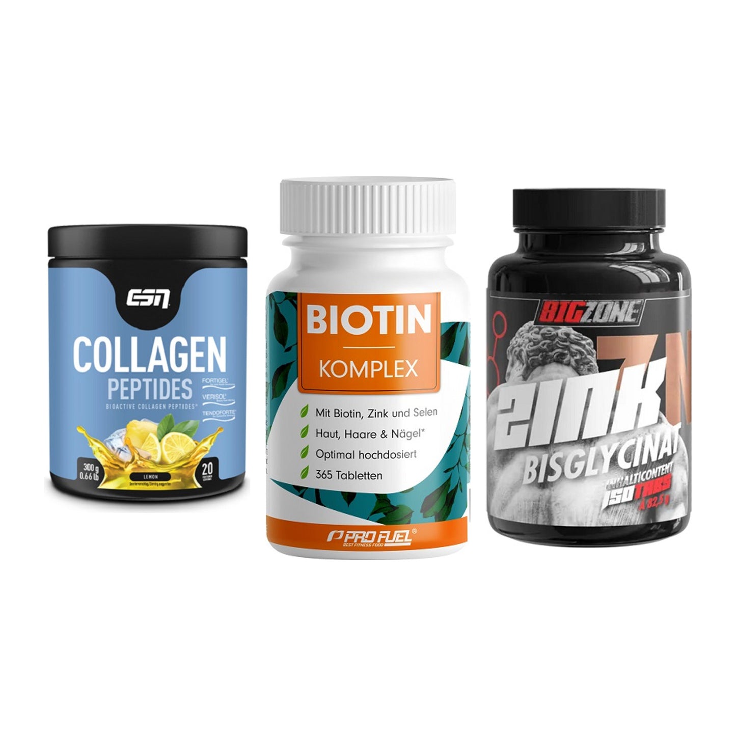 Haut, Haare & Nägel: ESN Collagen + ProFuel BIOTIN + Big Zone Zink – alle enthaltenen Artikel