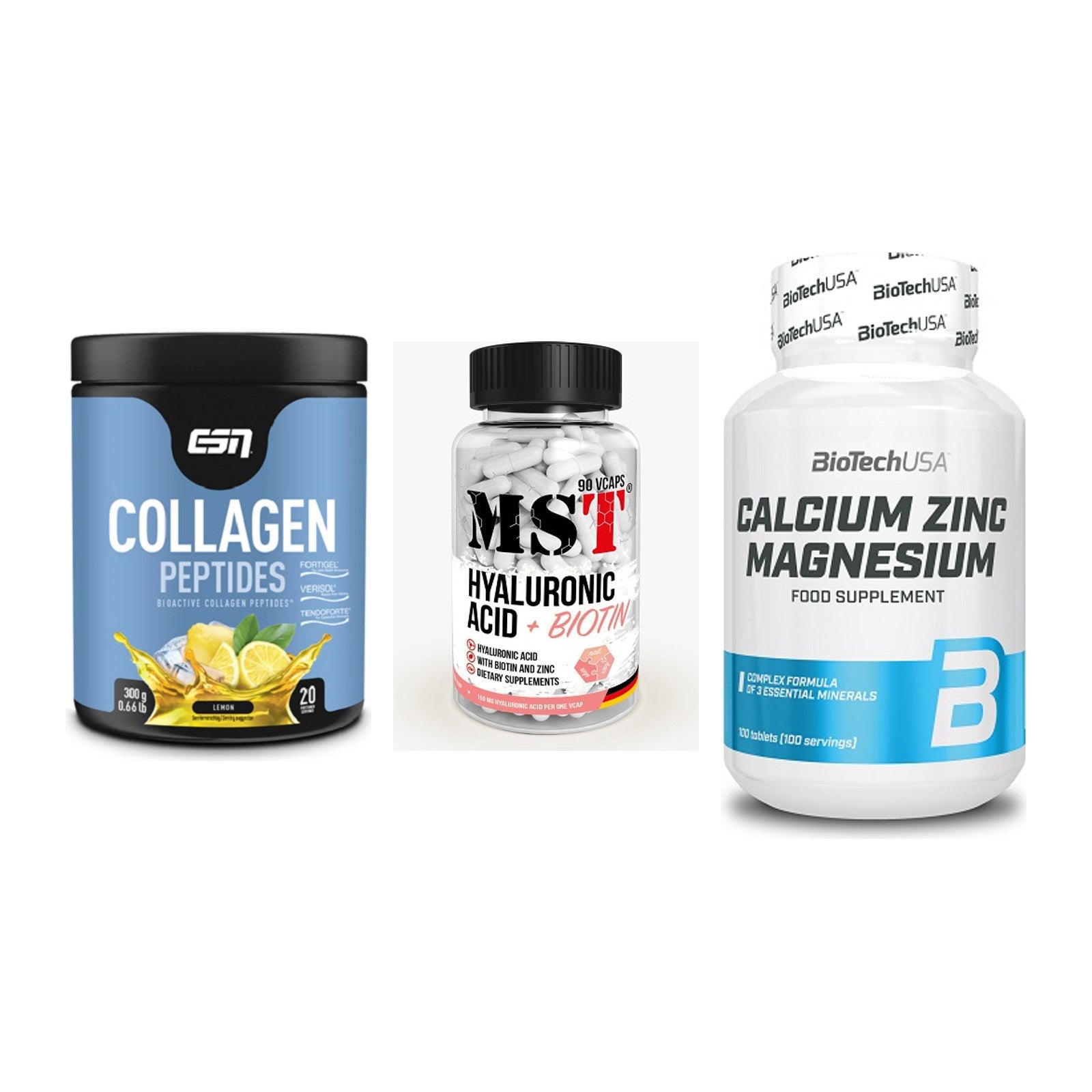 Haut, Haare & Nägel: ESN Collagen + MST Hyaluronic + BioTech Calciu – alle enthaltenen Artikel