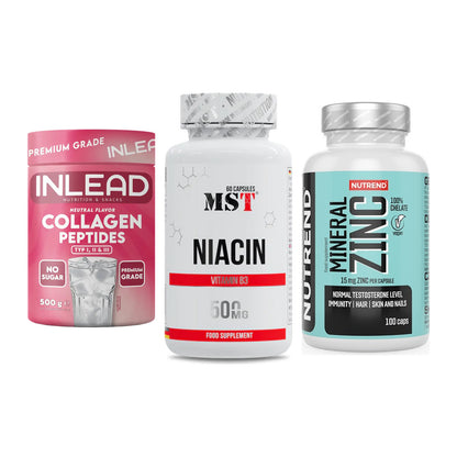 Haut, Haare & Nägel: INLEAD Collage + MST Niacin + Nutrend Zinc – alle enthaltenen Artikel