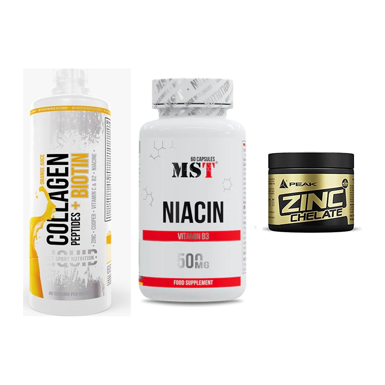 Haut, Haare & Nägel: MST Collagen + MST Niacin + Peak Zink – alle enthaltenen Artikel