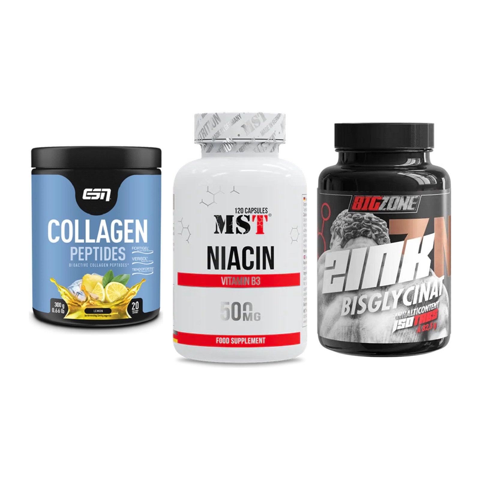Haut, Haare & Nägel: ESN Collagen + MST Niacin + Big Zone Zink – alle enthaltenen Artikel