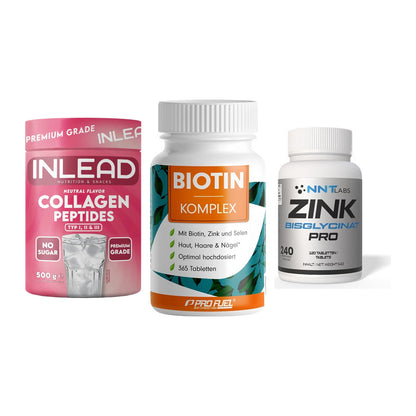 Haut, Haare & Nägel: INLEAD Collage + ProFuel BIOTIN + NNT Zink 50mg – alle enthaltenen Artikel
