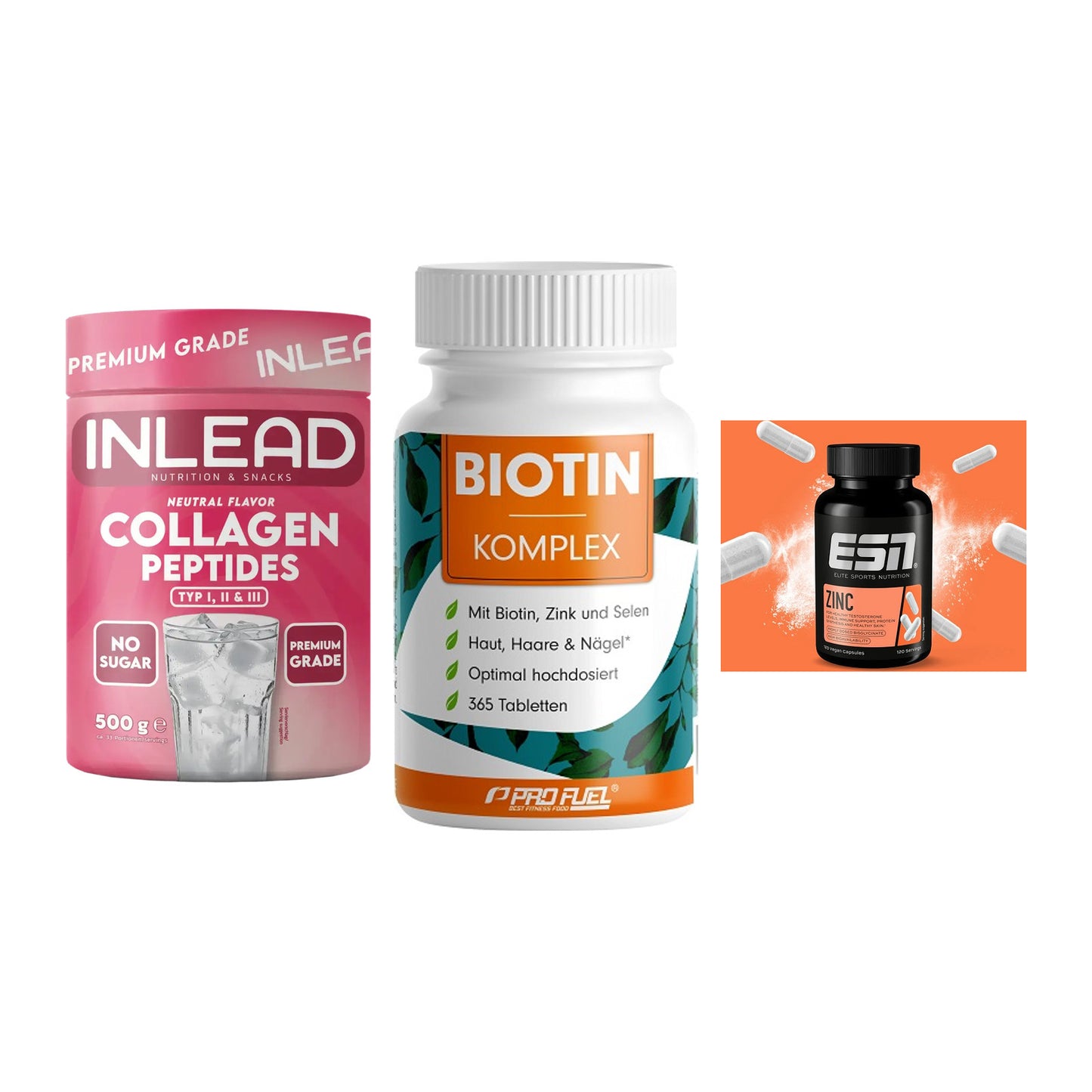 Haut, Haare & Nägel: INLEAD Collage + ProFuel BIOTIN + ESN Zinc – alle enthaltenen Artikel