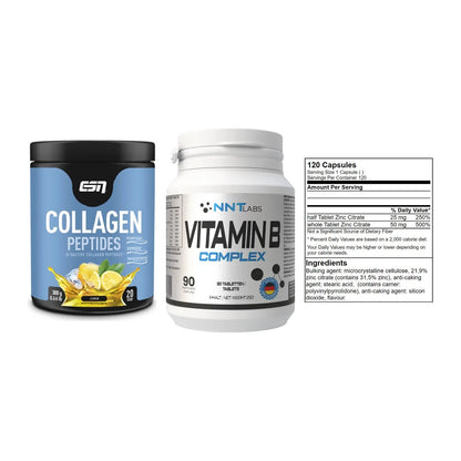 Haut, Haare & Nägel: ESN Collagen + NNT Vitamin B + GN Zinc Citrat – alle enthaltenen Artikel