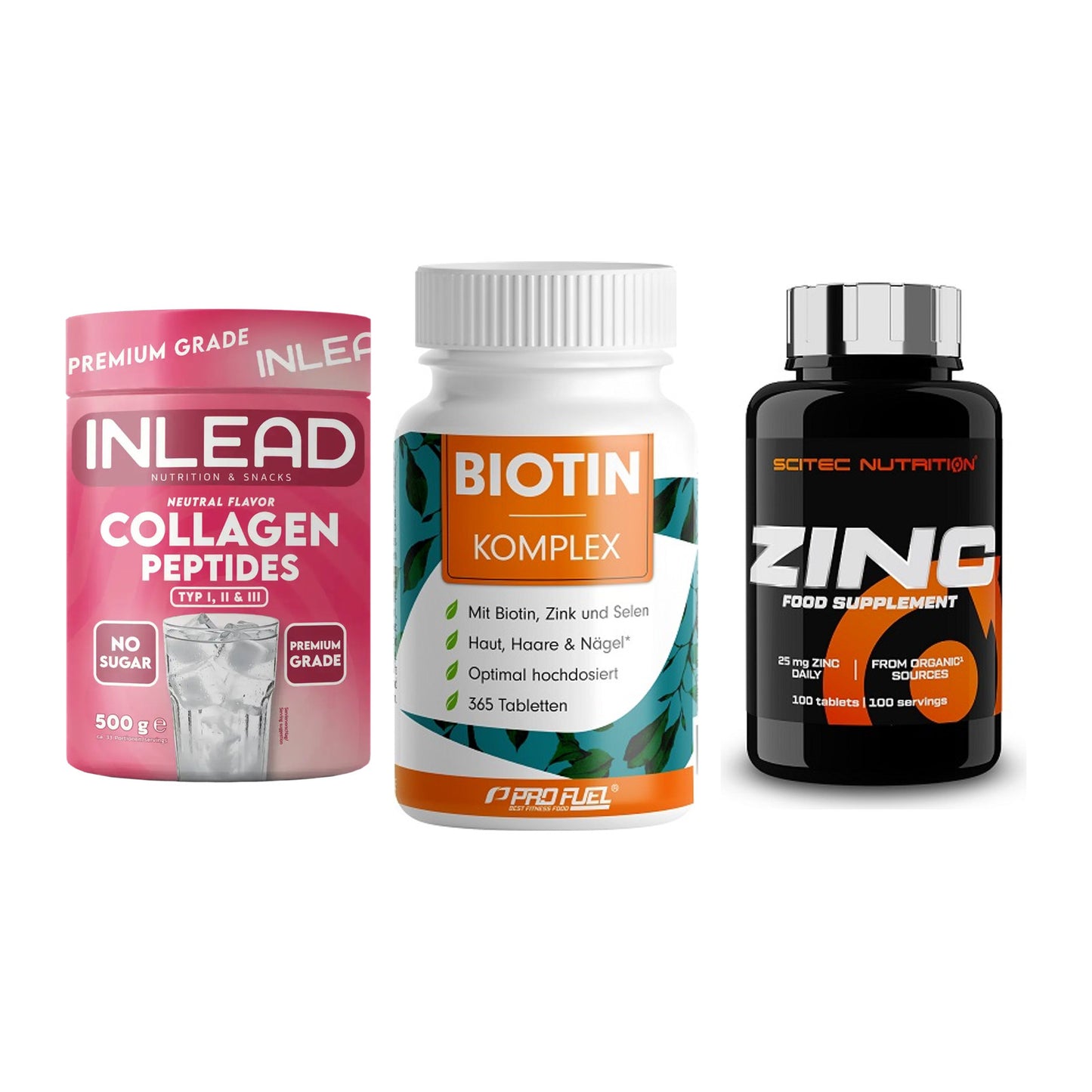 Haut, Haare & Nägel: INLEAD Collage + ProFuel BIOTIN + Scitec Zinc – alle enthaltenen Artikel