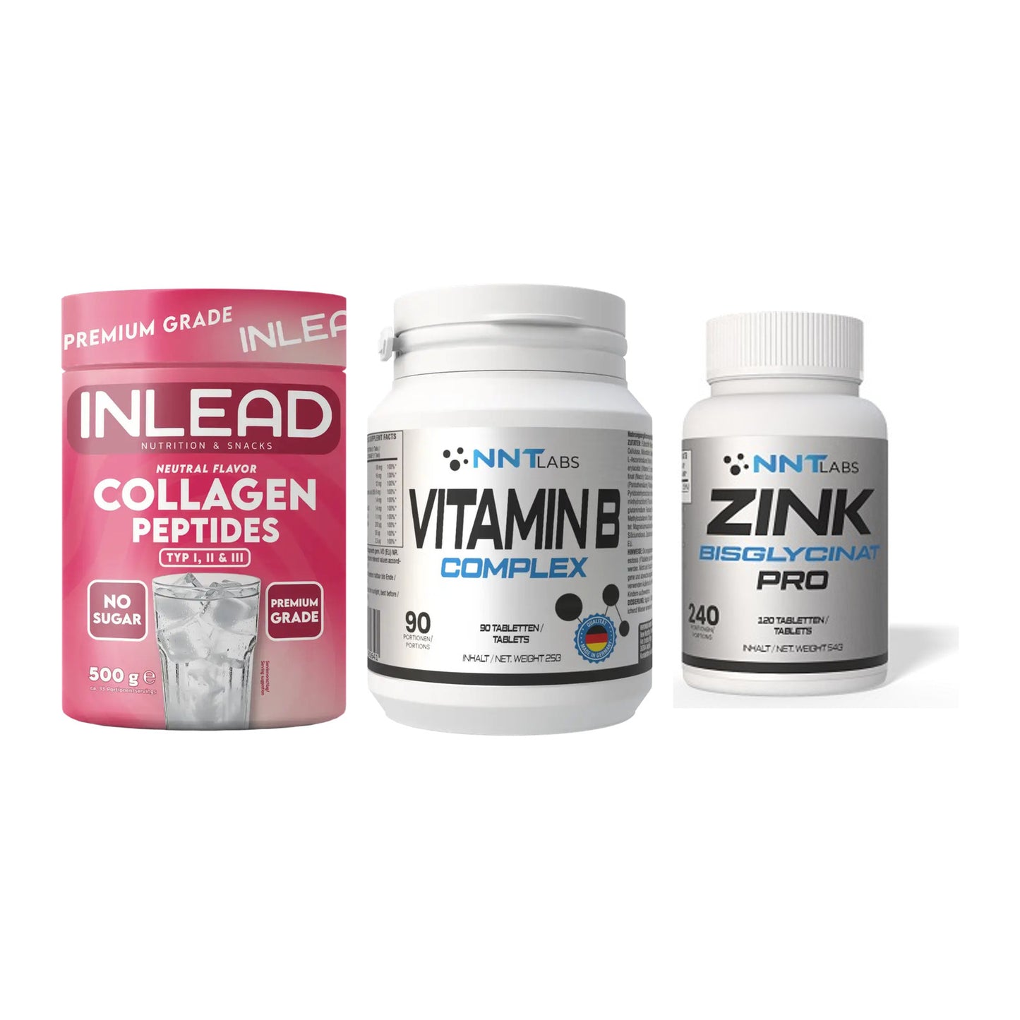 Haut, Haare & Nägel: INLEAD Collage + NNT Vitamin B + NNT Zink 50mg – alle enthaltenen Artikel