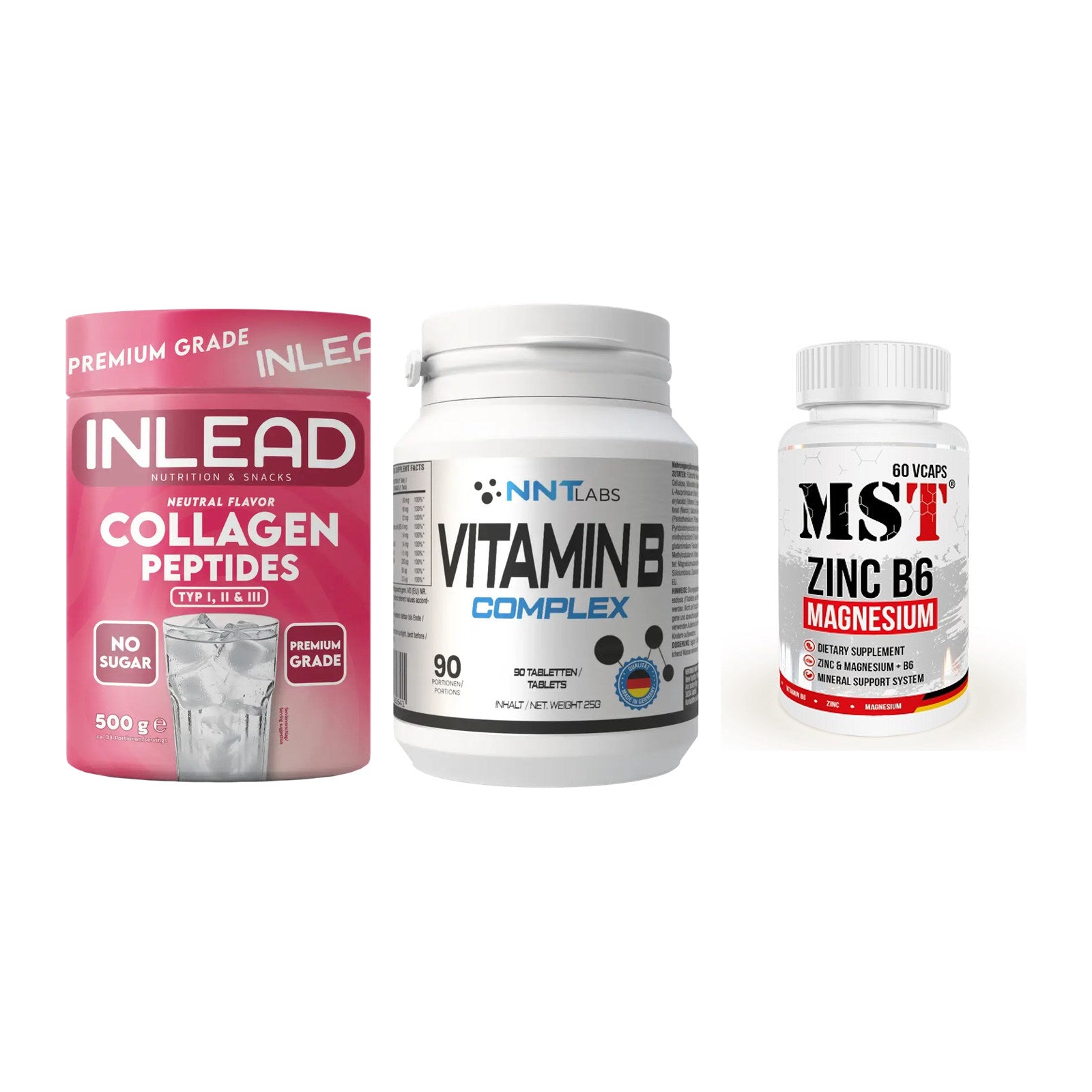 Haut, Haare & Nägel: INLEAD Collage + NNT Vitamin B + MST Zinc – alle enthaltenen Artikel