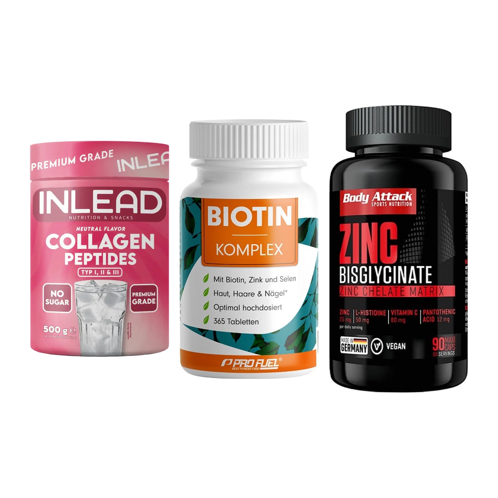 Haut, Haare & Nägel: INLEAD Collage + ProFuel BIOTIN + Body Attack – alle enthaltenen Artikel