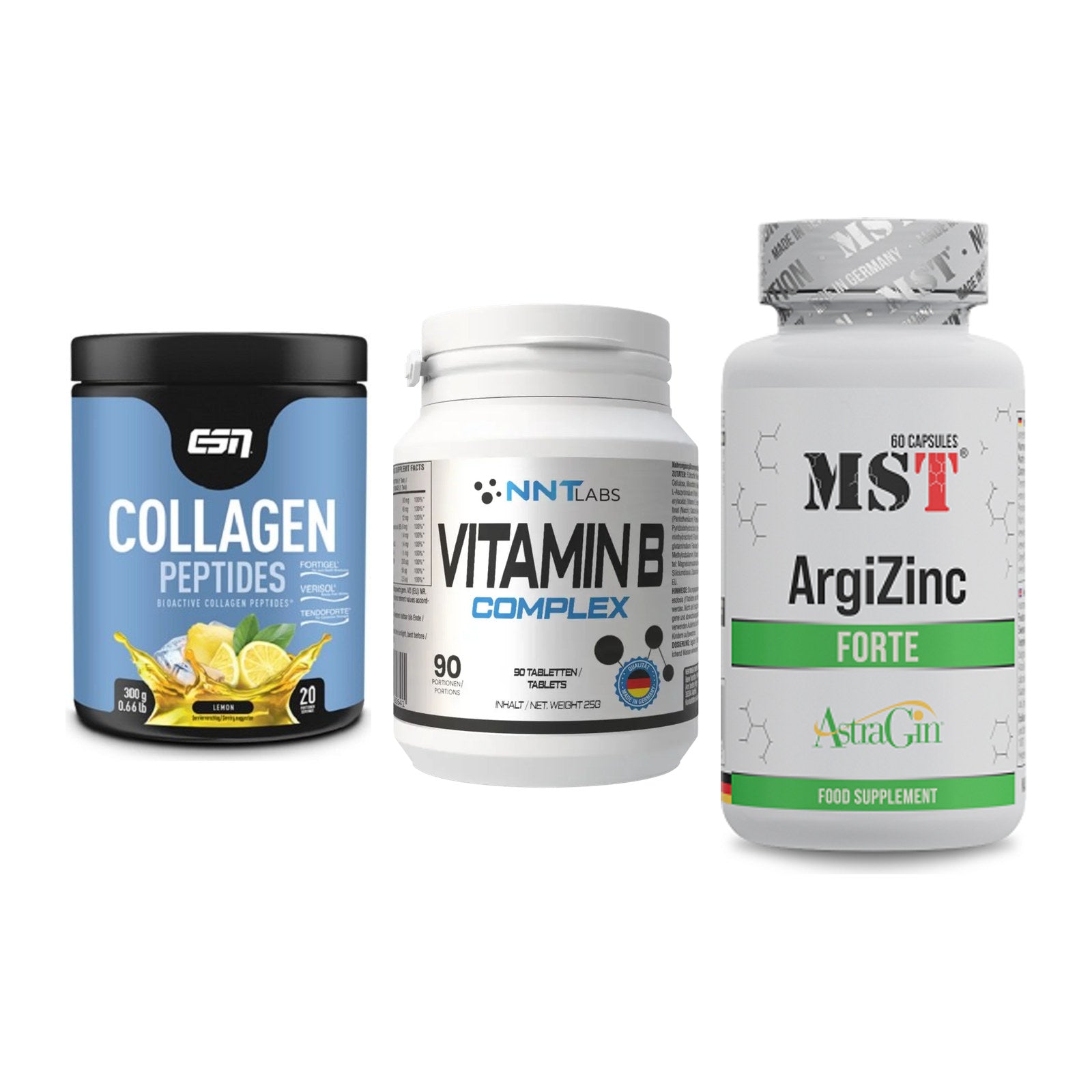 Haut, Haare & Nägel: ESN Collagen + NNT Vitamin B + MST ArgiZinc – alle enthaltenen Artikel