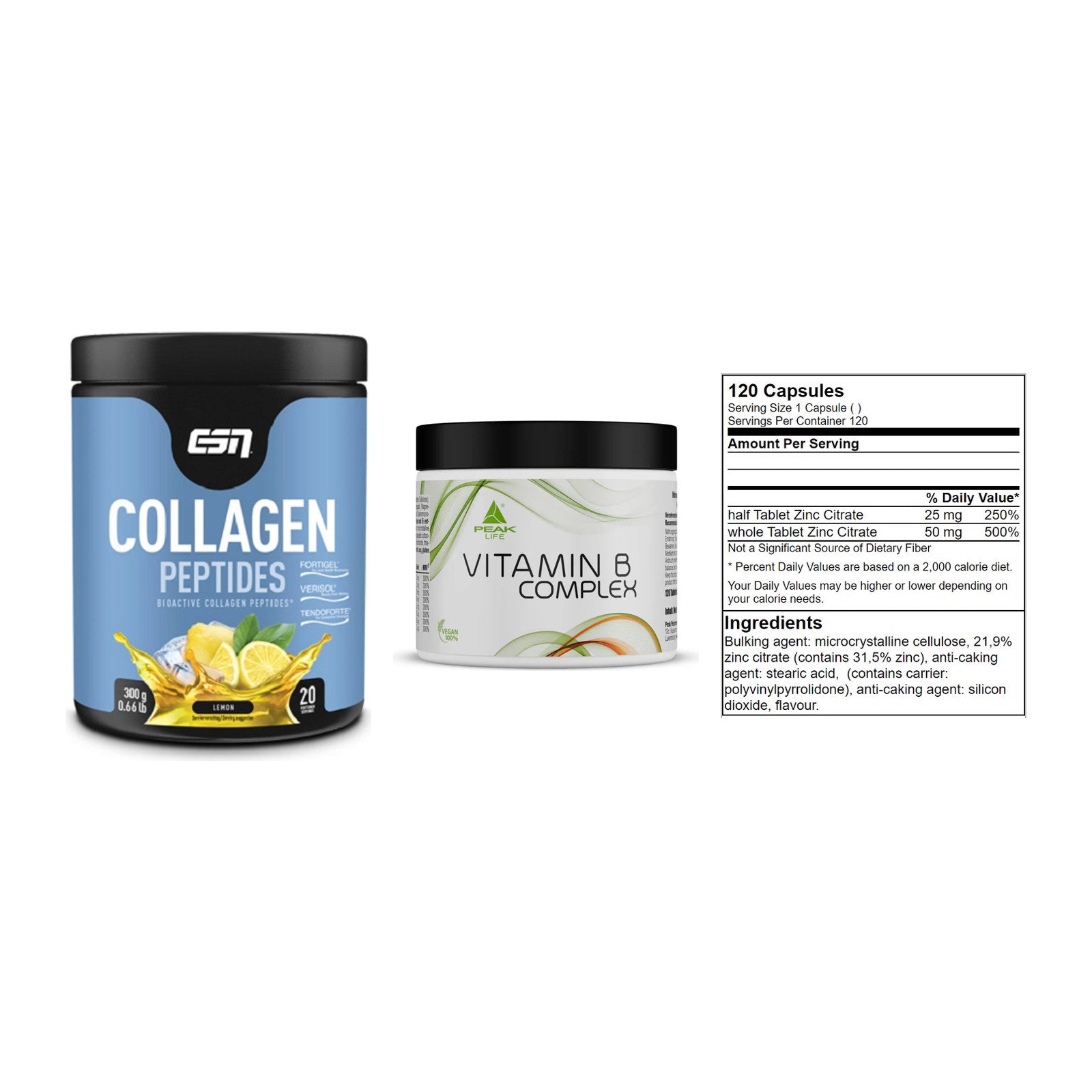 Haut, Haare & Nägel: ESN Collagen + Peak Vitamin B + GN Zinc Citrat – alle enthaltenen Artikel