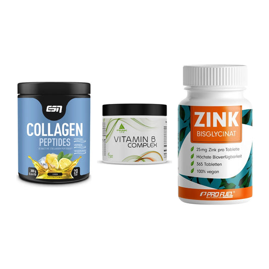 Haut, Haare & Nägel: ESN Collagen + Peak Vitamin B + ProFuel Zink – alle enthaltenen Artikel