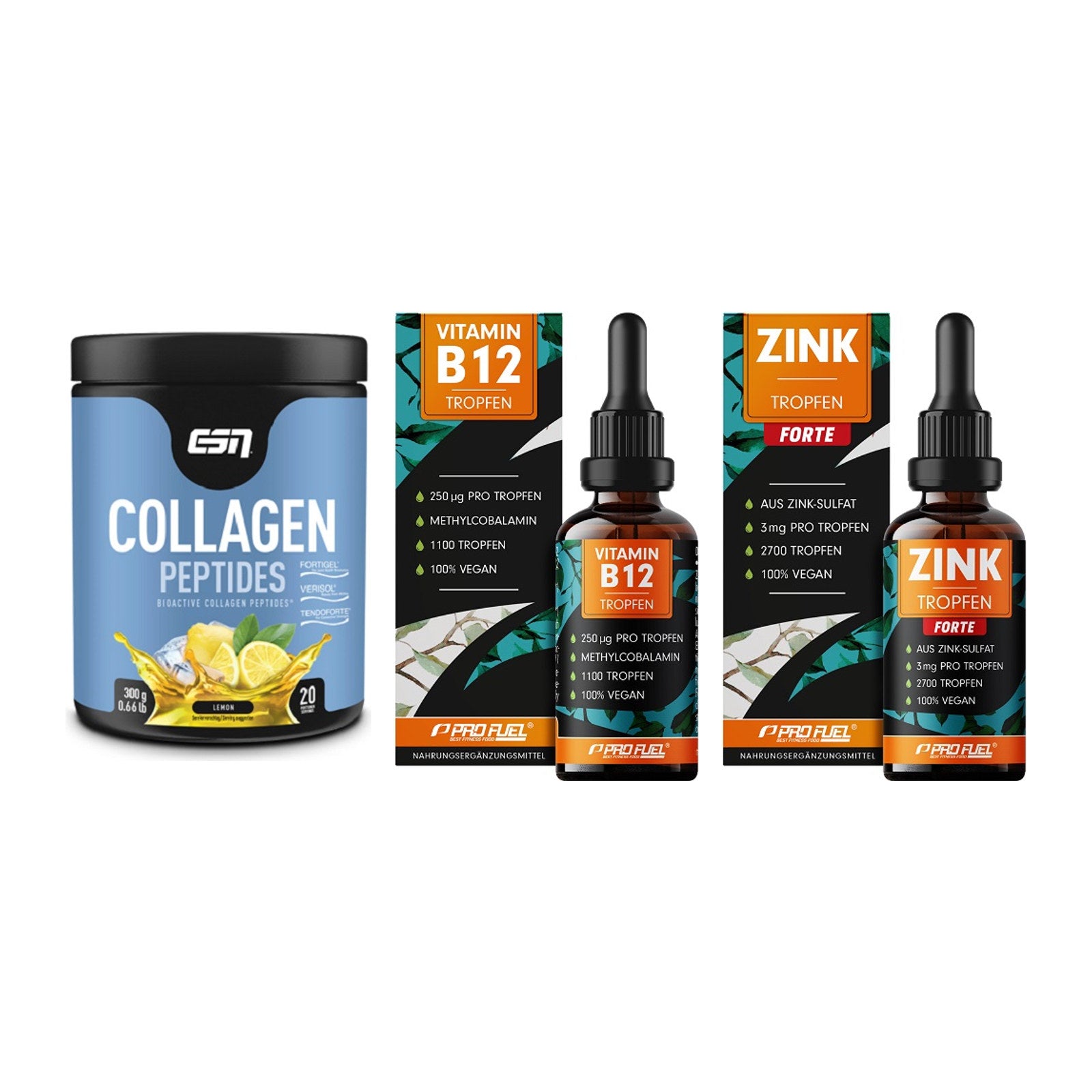 Haut, Haare & Nägel: ESN Collagen + ProFuel Vitami + ProFuel Zink – alle enthaltenen Artikel