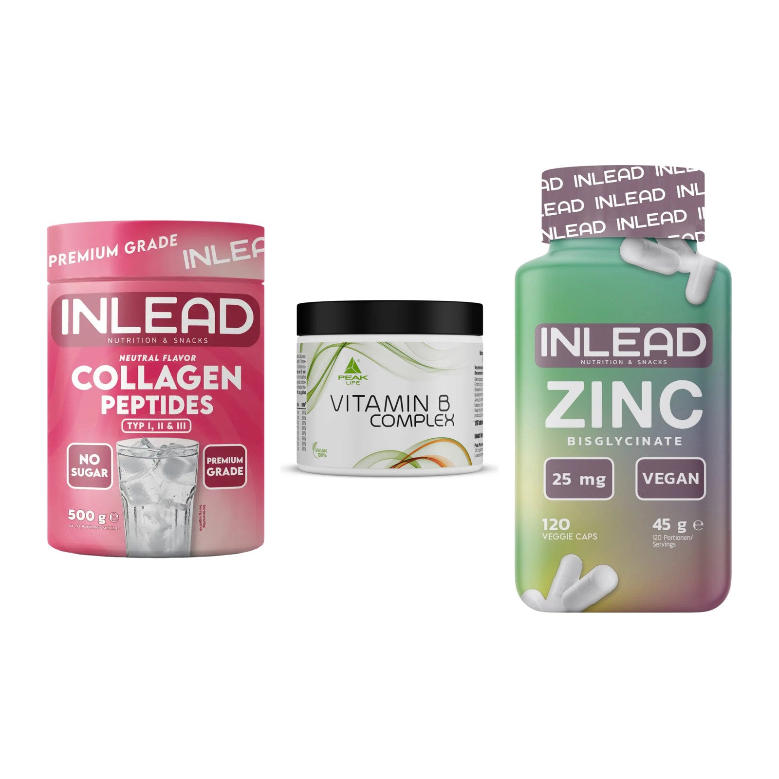 Haut, Haare & Nägel: INLEAD Collage + Peak Vitamin B + INLEAD Zink – alle enthaltenen Artikel