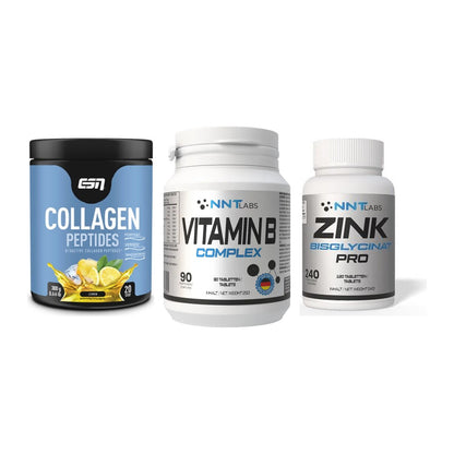Haut, Haare & Nägel: ESN Collagen + NNT Vitamin B + NNT Zink 50mg – alle enthaltenen Artikel