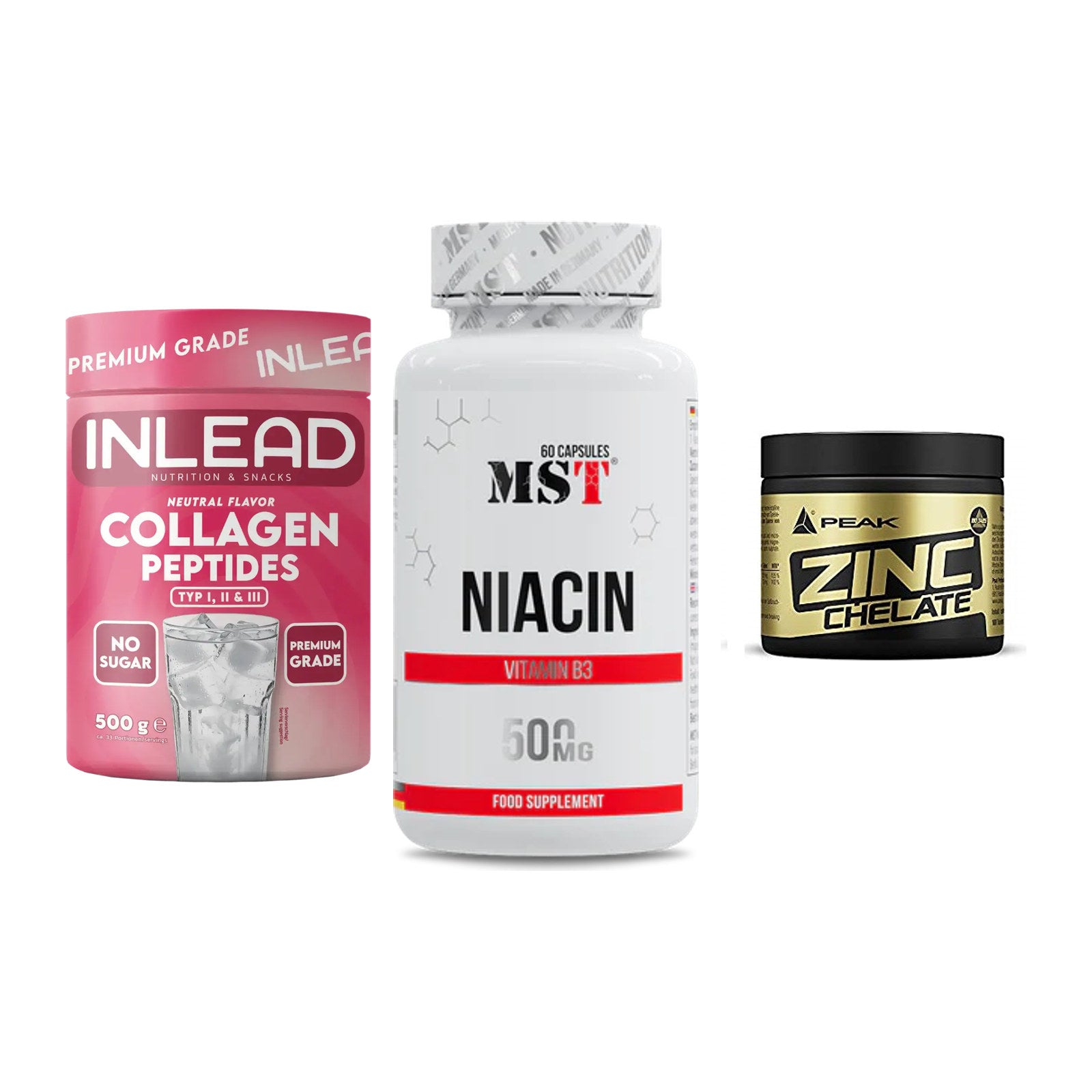 Haut, Haare & Nägel: INLEAD Collage + MST Niacin + Peak Zink – alle enthaltenen Artikel