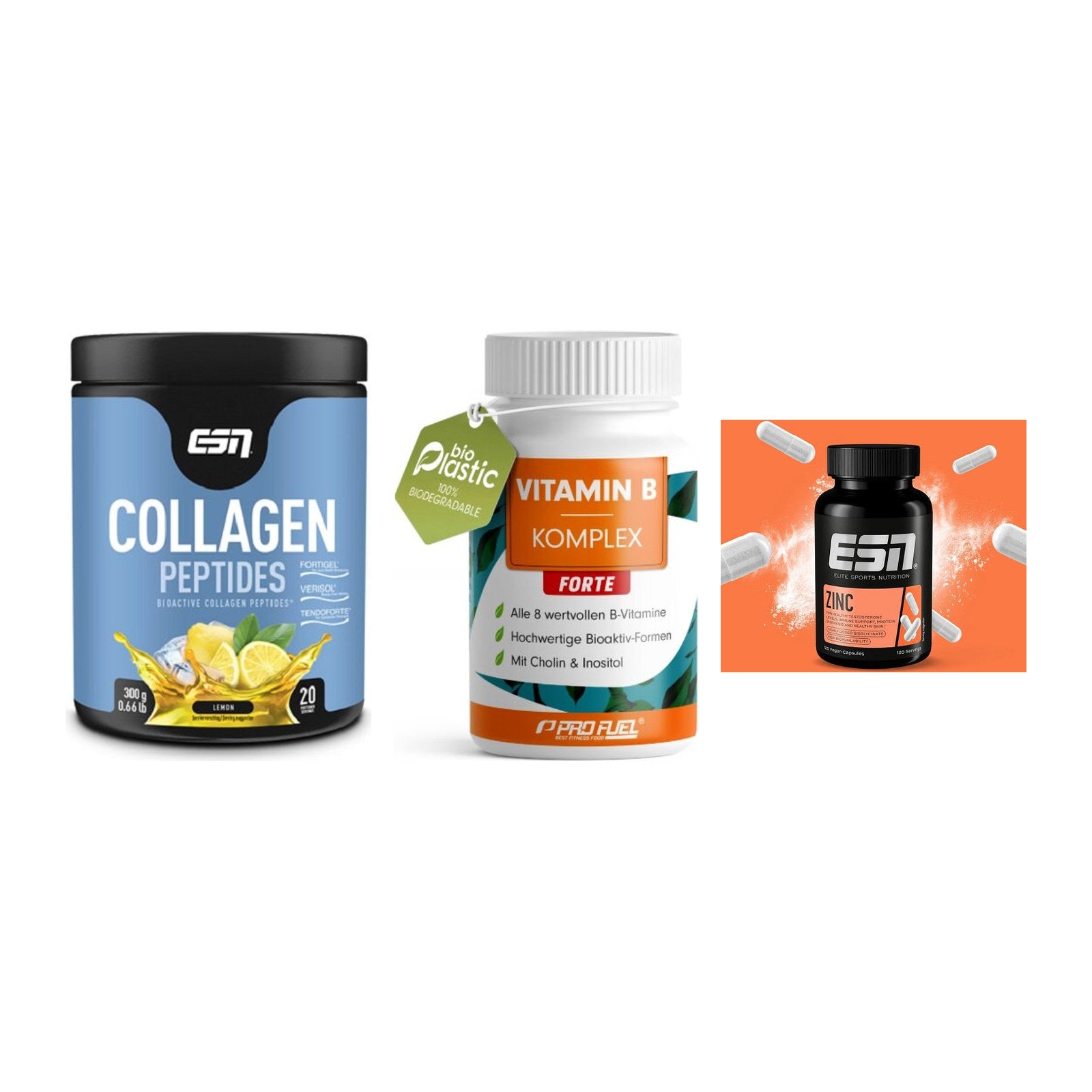 Haut, Haare & Nägel: ESN Collagen + ProFuel Vitami + ESN Zinc – alle enthaltenen Artikel