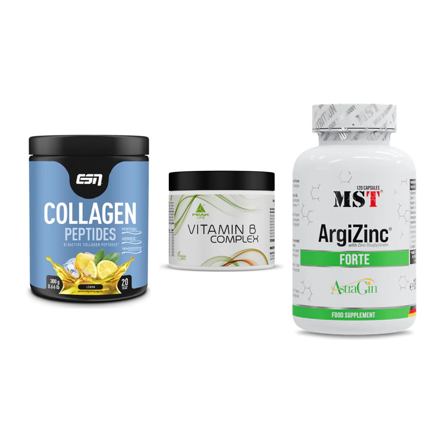 Haut, Haare & Nägel: ESN Collagen + Peak Vitamin B + MST ArgiZinc – alle enthaltenen Artikel